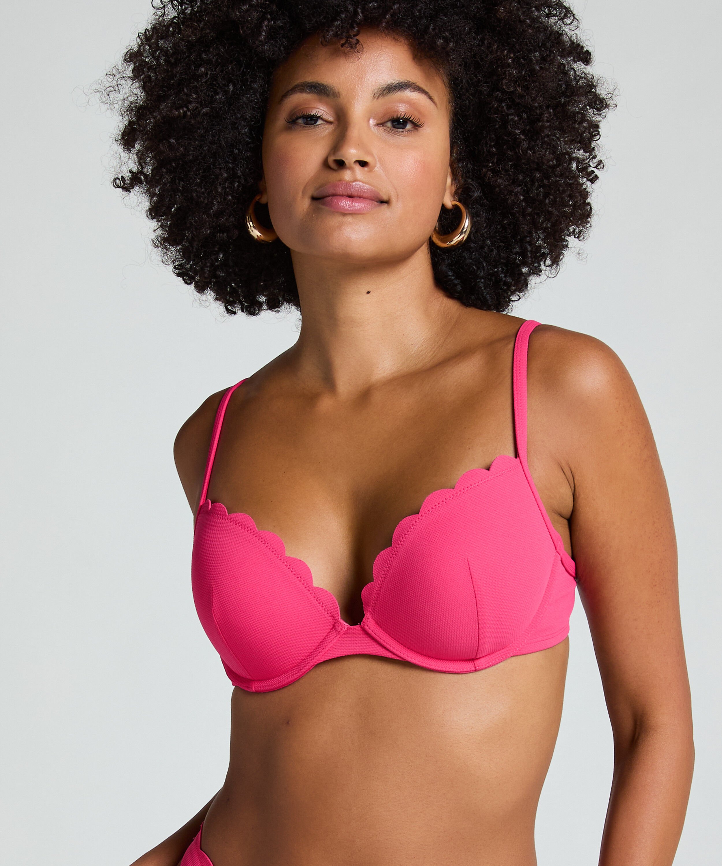 Voorgevormde push-up beugel bikinitop Scallop Cup A - E, Roze