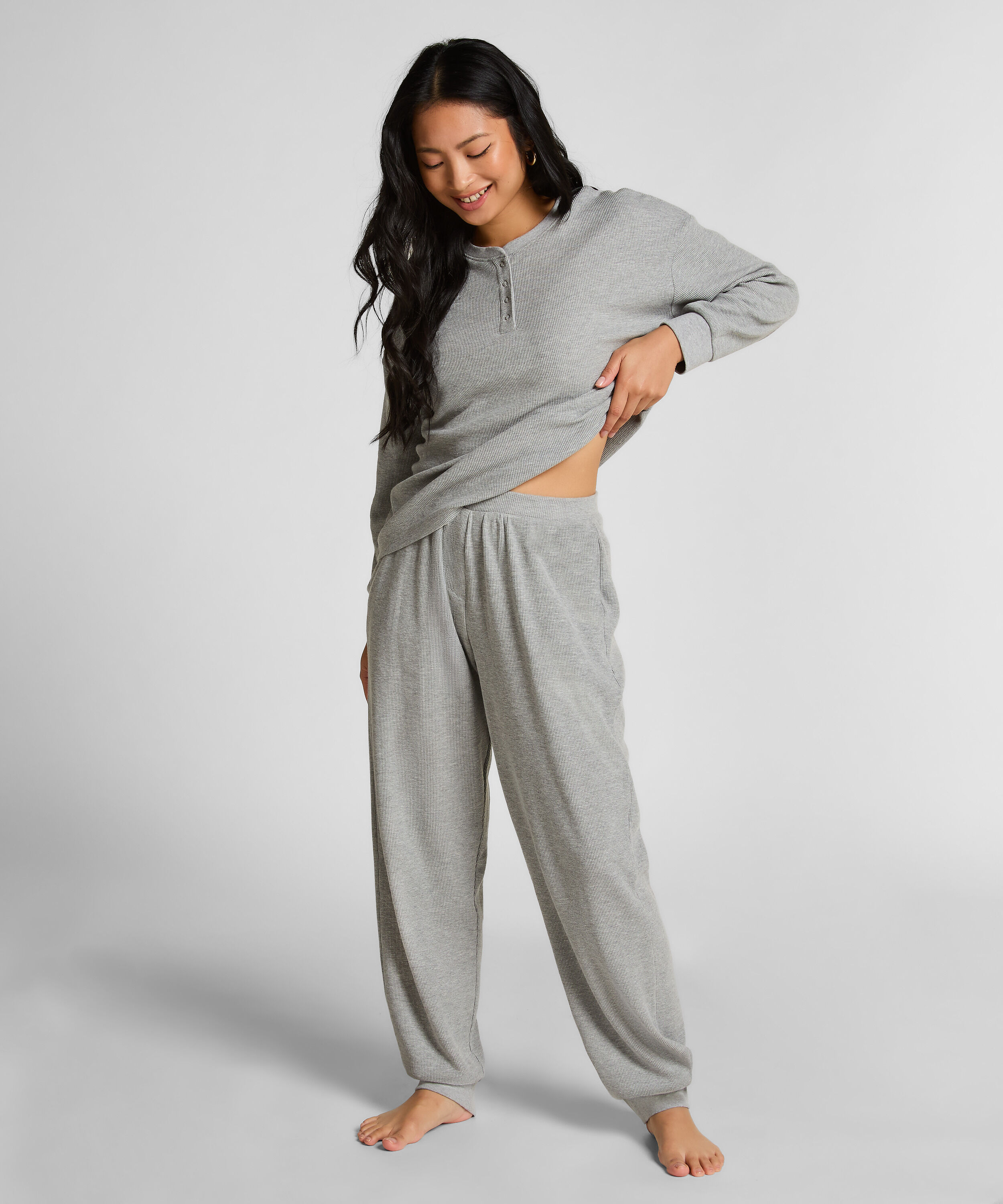 Joggingbroek van wafelstof, Grijs Joggingbroek van wafelstof, Grijs