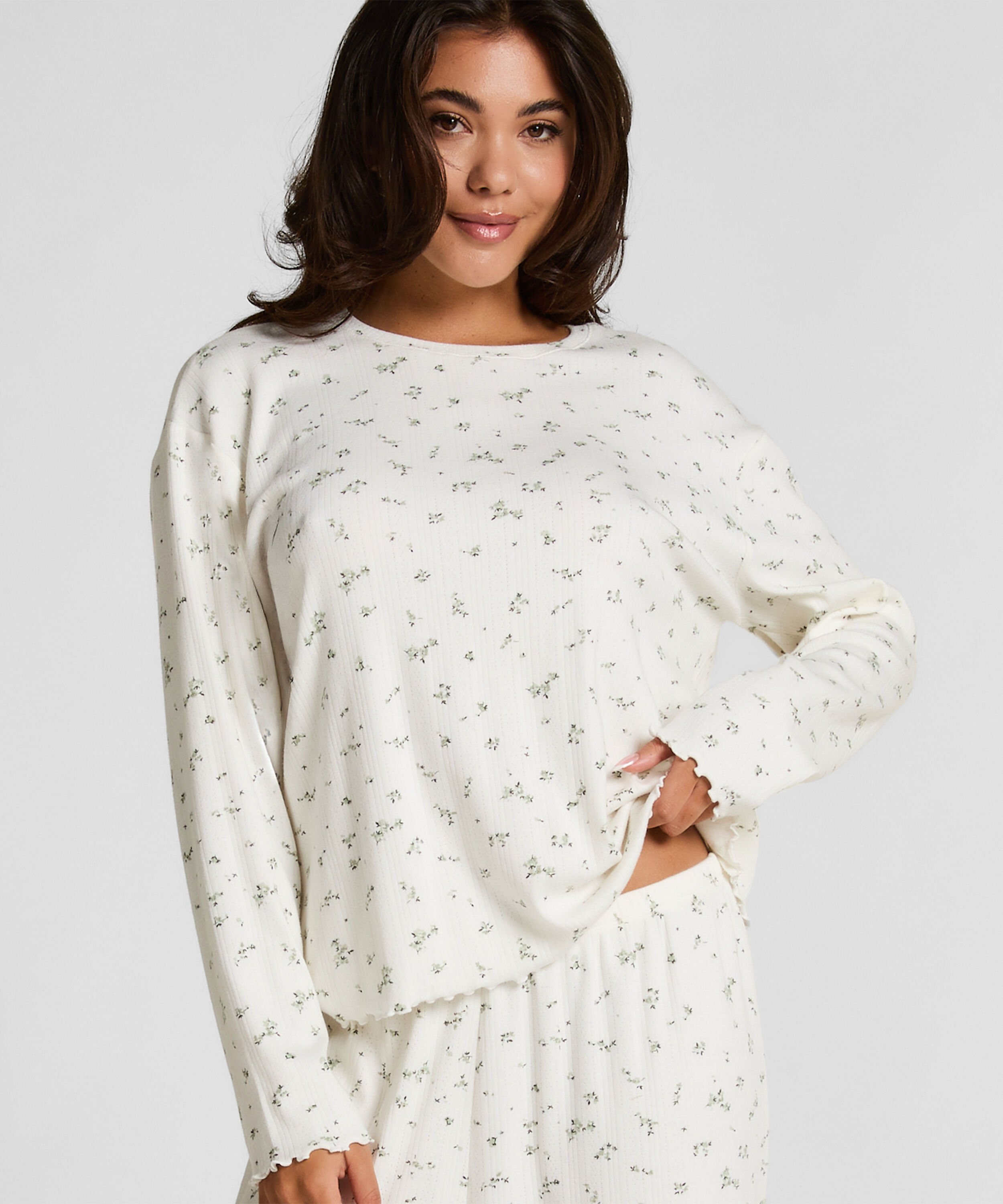 Pyjama Top Loose Pointelle, Wit