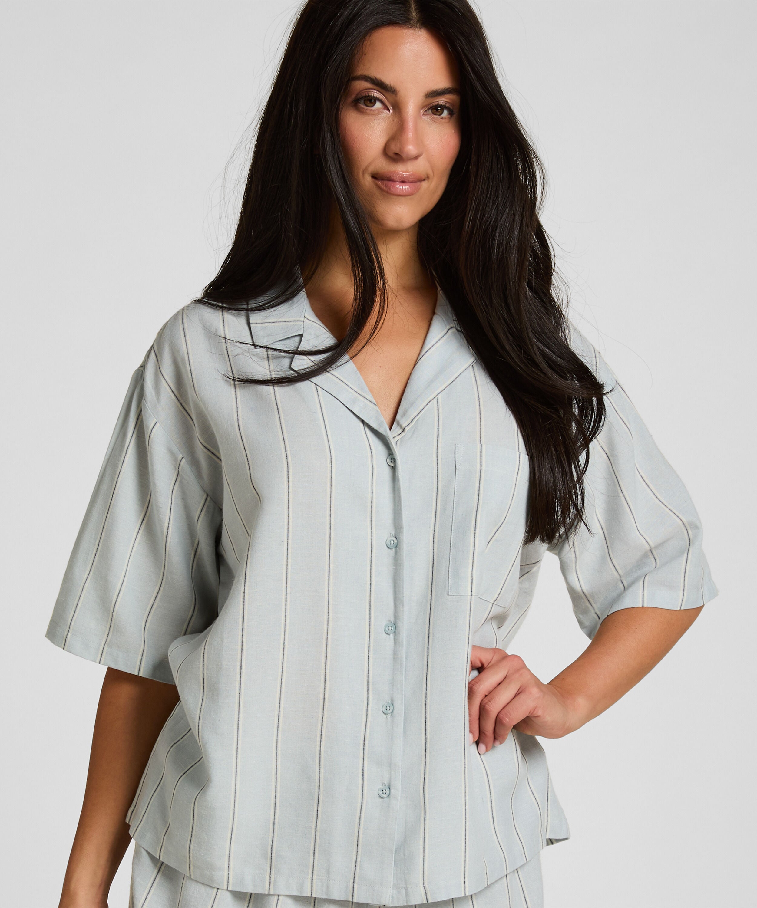 Linnen Pyjama Jasje, Blauw