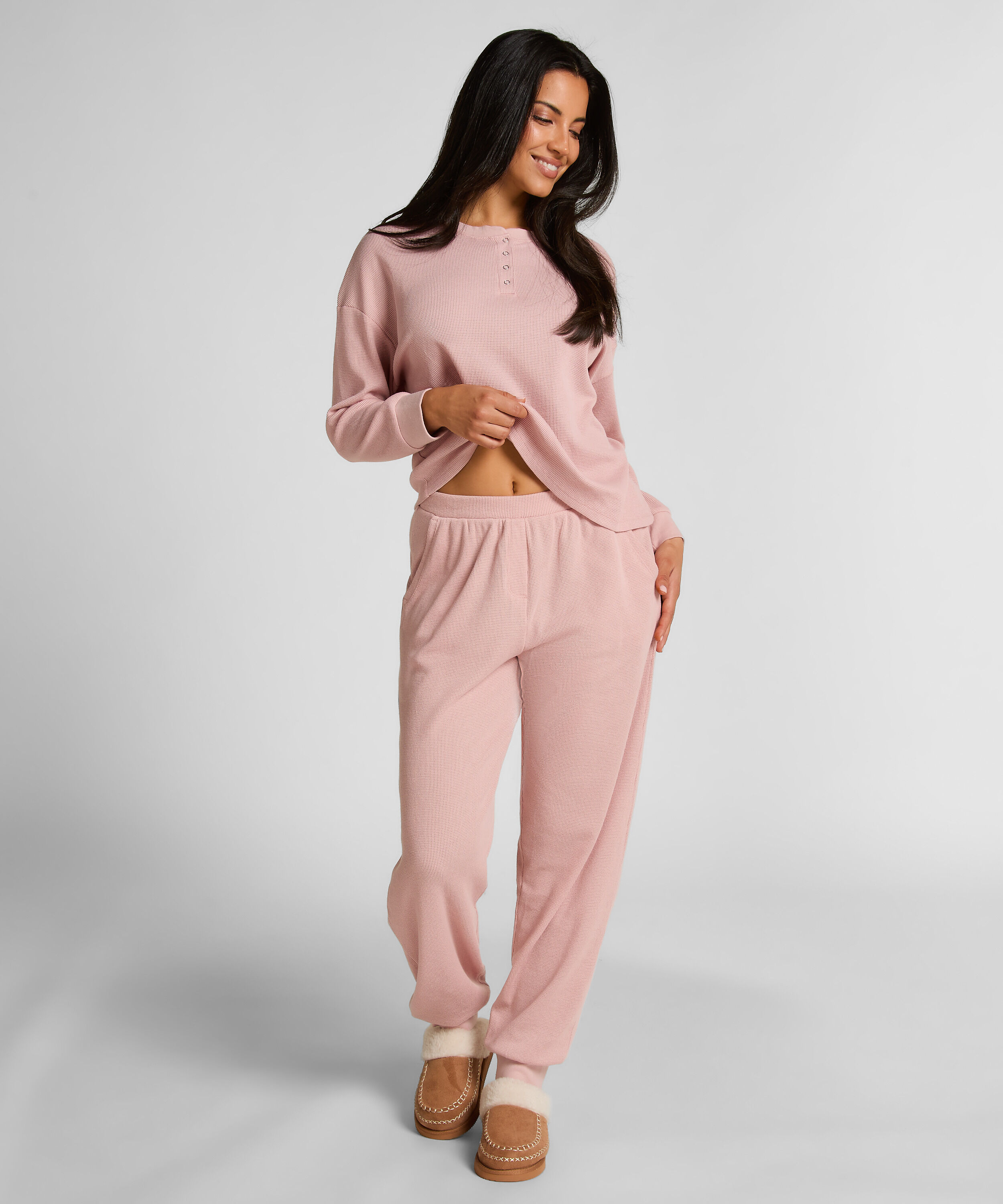 Joggingbroek van wafelstof, Roze Joggingbroek van wafelstof, Roze