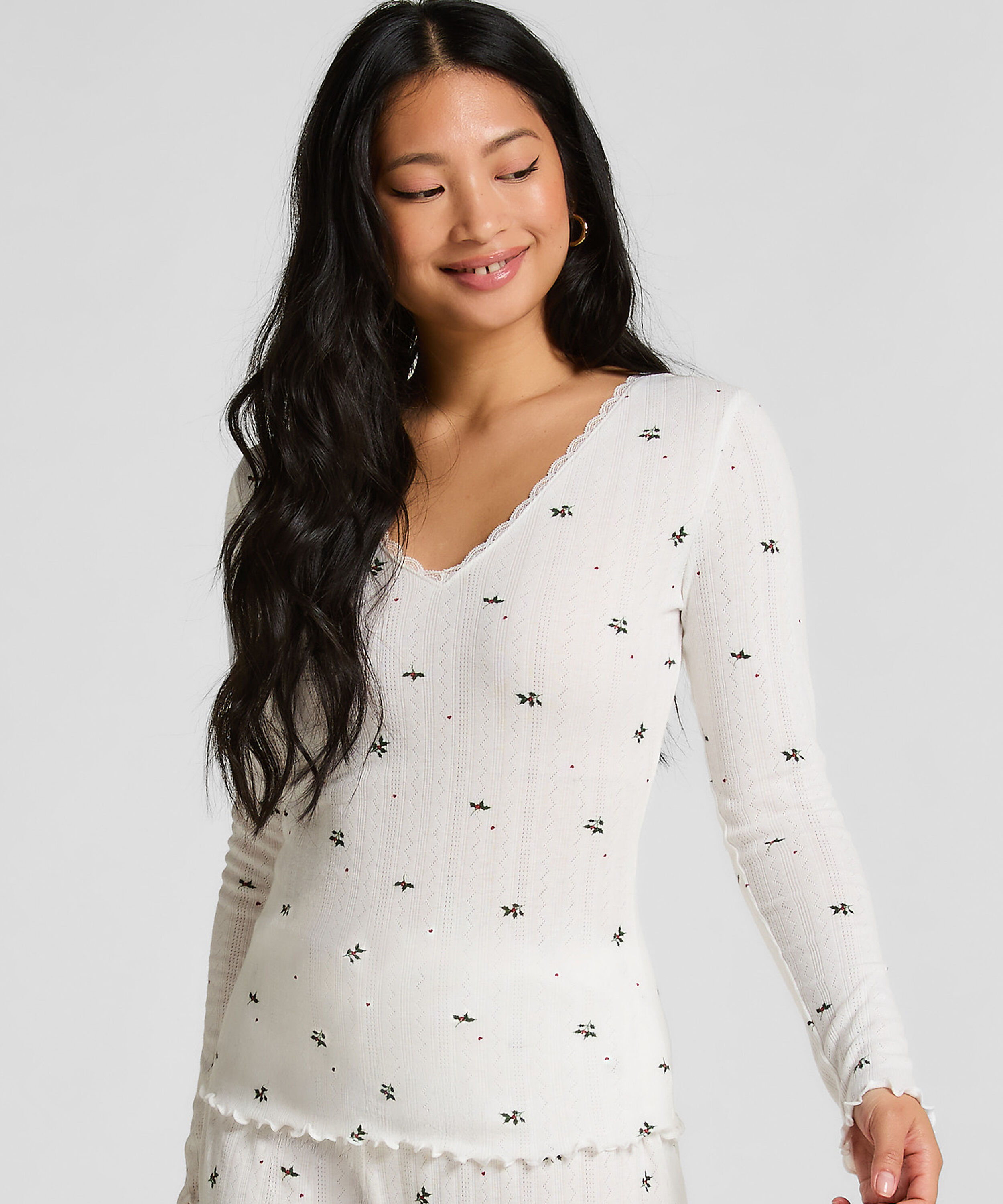 Pyjama top Pointelle, Wit