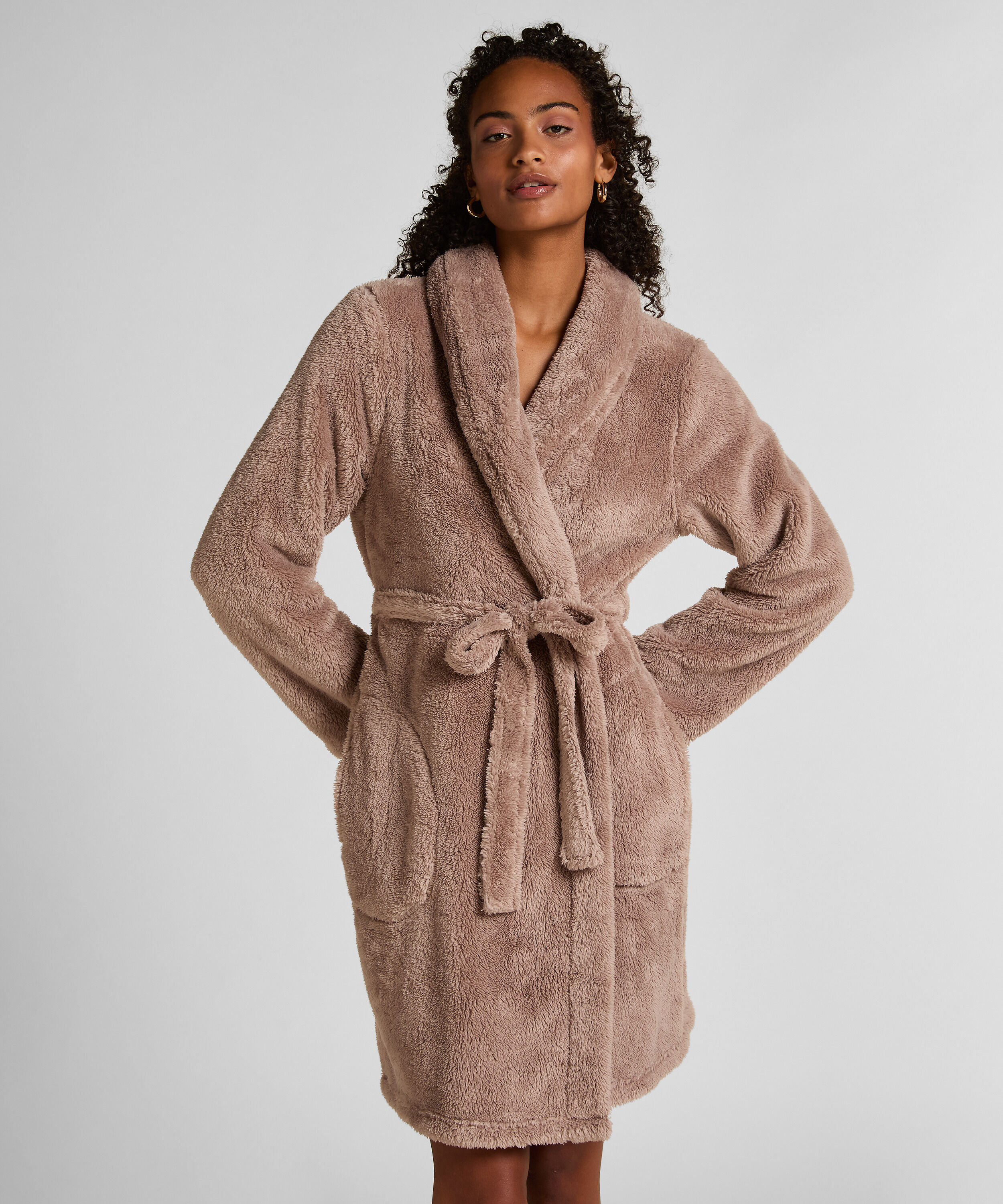 Badjas van zachte fleece, Beige