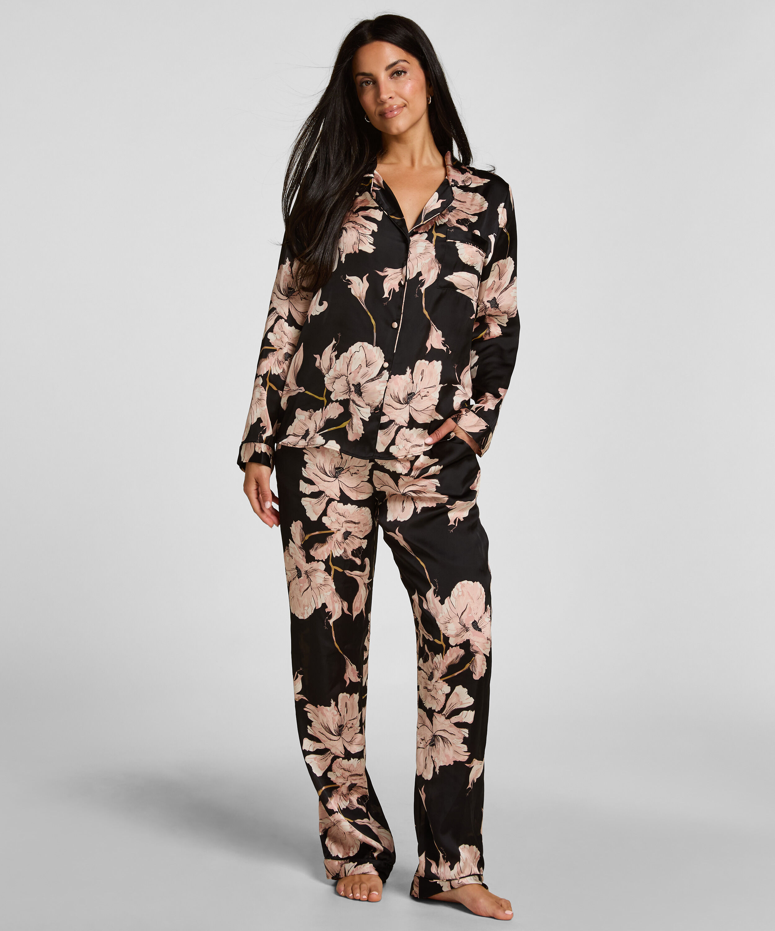 Pyjama Broek Flower, Zwart Pyjama Broek Flower, Zwart