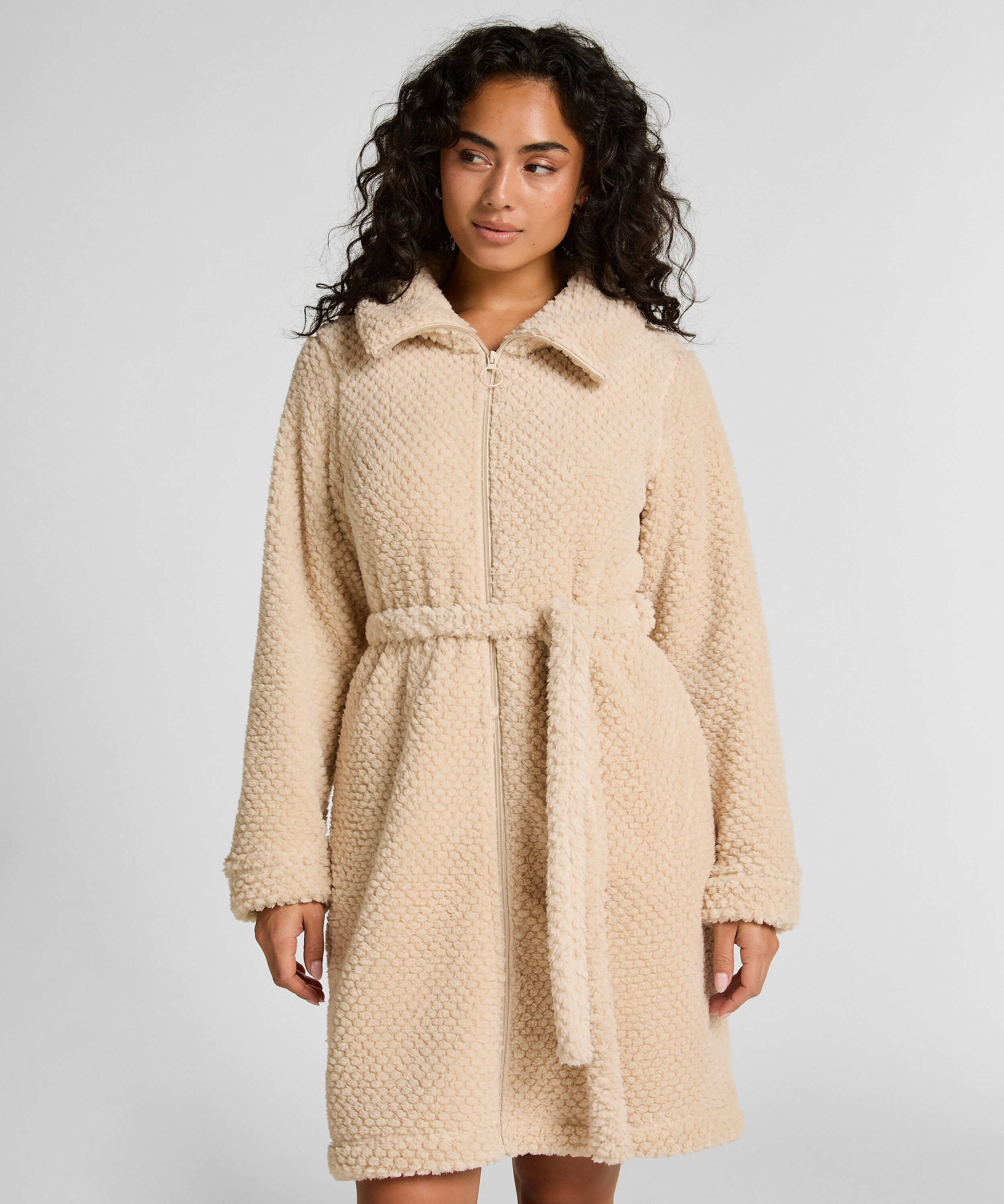 Fleece badjas met rits