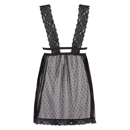Slipdress Mesh Lace, Zwart