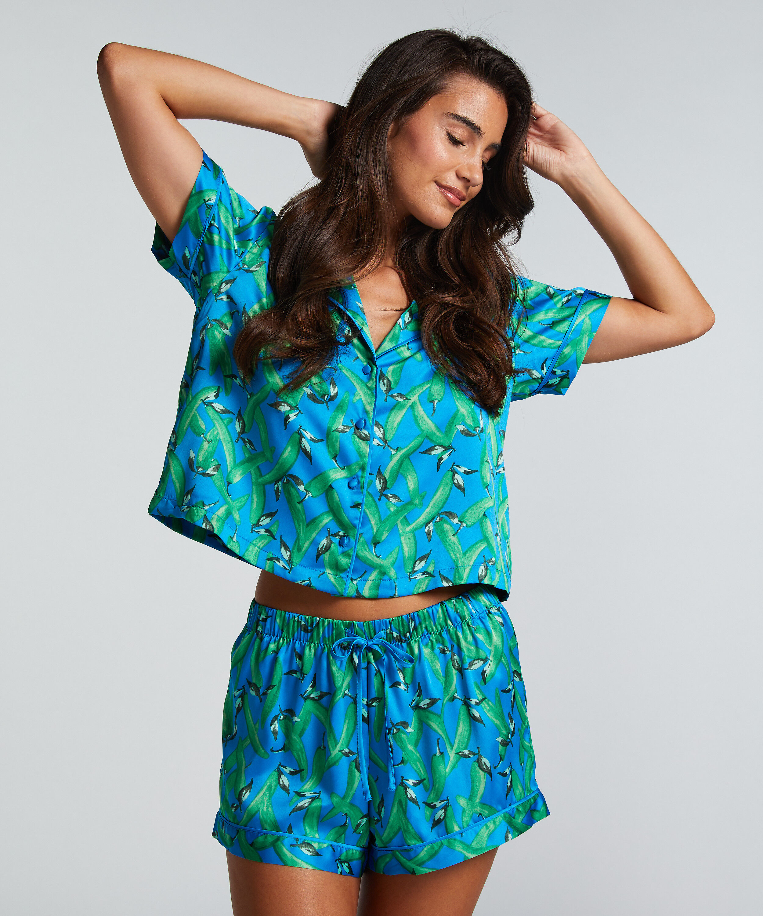 Pyjama short Satin, Blauw