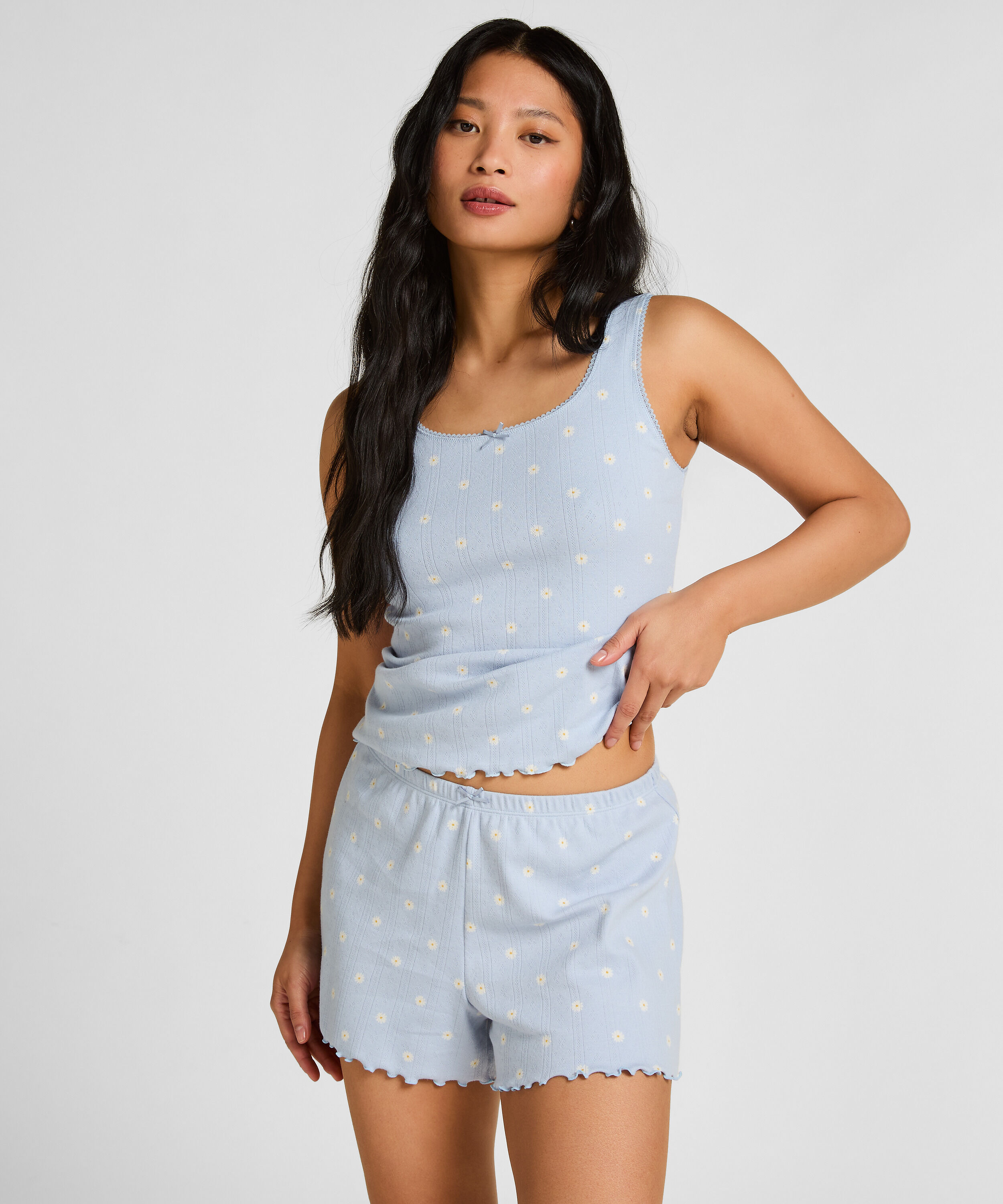 Pointelle short, Blauw