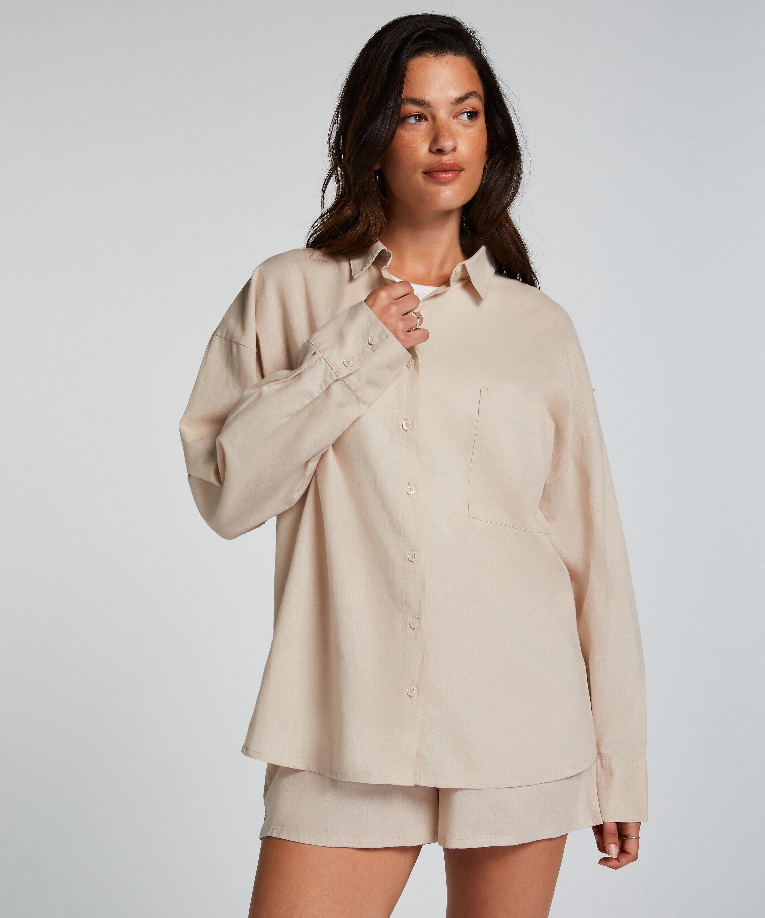 Pyjama top Linnen, Beige
