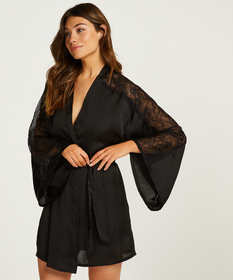 Kimono Satin Lace, Zwart
