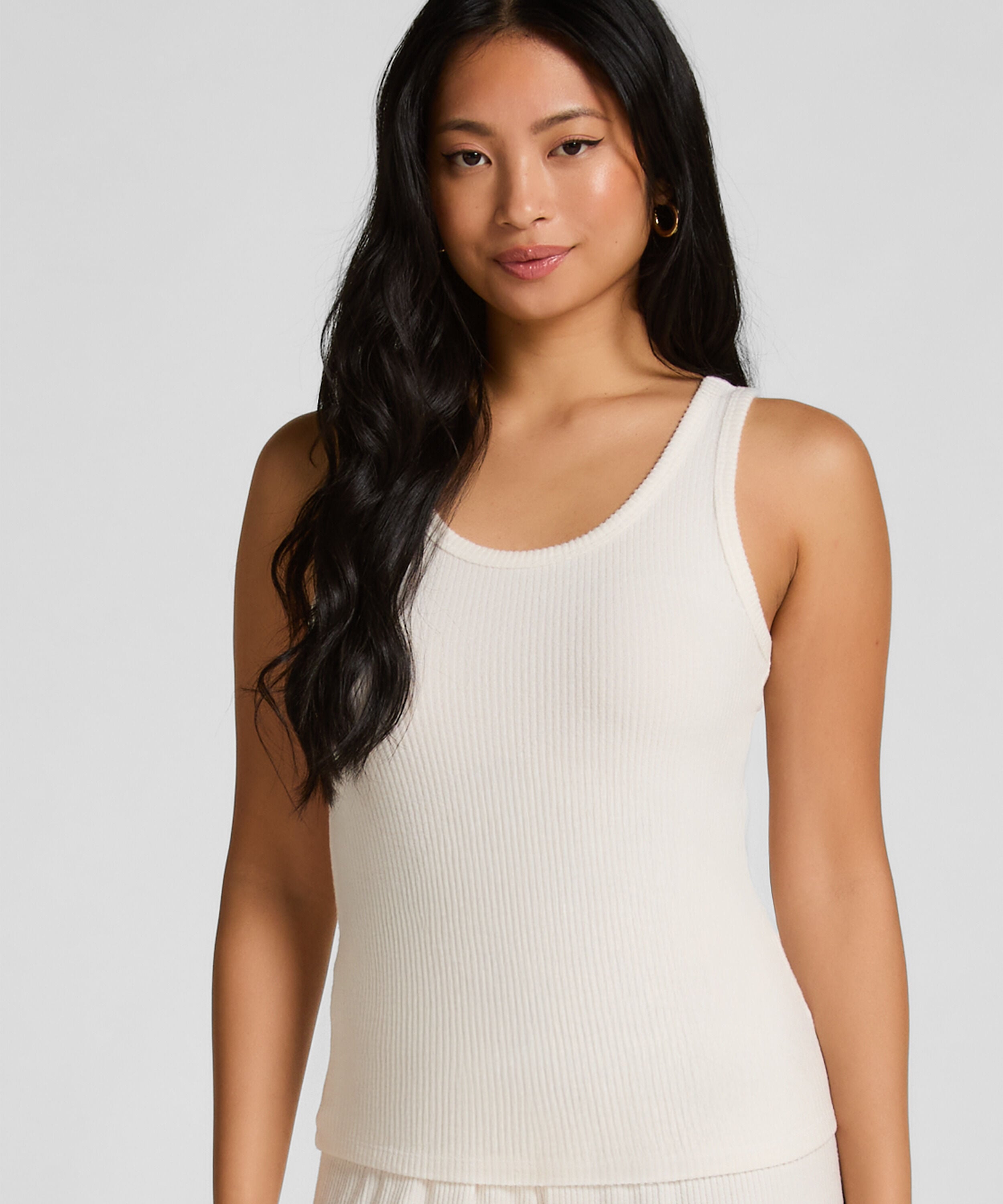 Geribde singlet van geborstelde jersey, Wit Geribde singlet van geborstelde jersey, Wit
