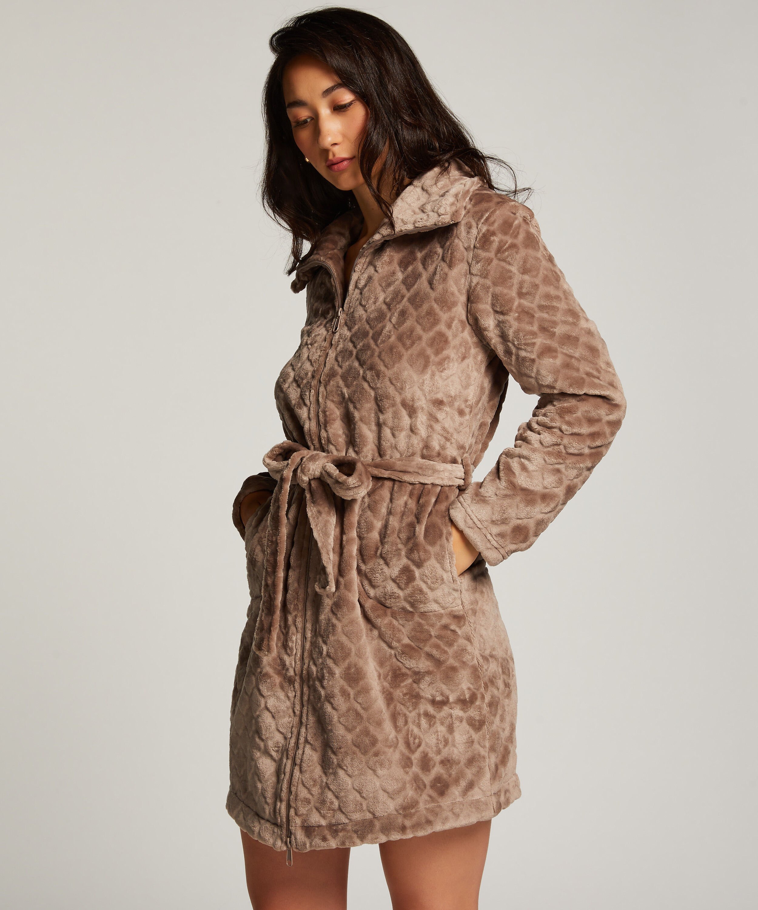 Badjas Zip Fleece, Bruin