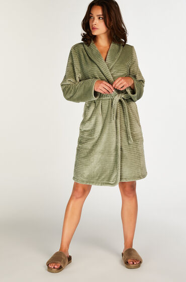 Hunkemöller Korte badjas Fleece rib Groen