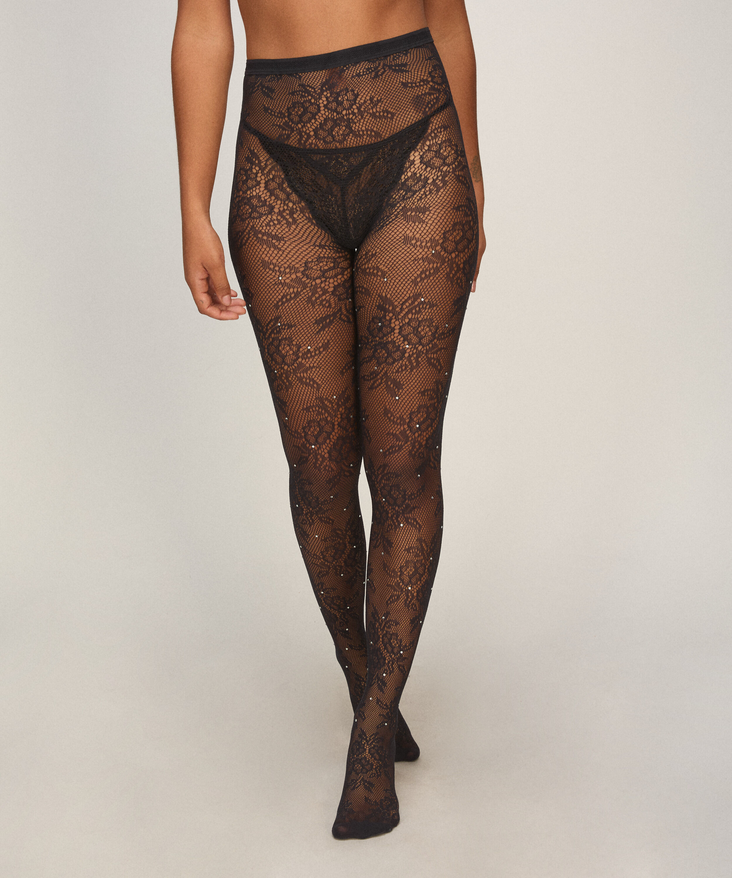Tight Allover Lace Rhinestones, Zwart Tight Allover Lace Rhinestones, Zwart