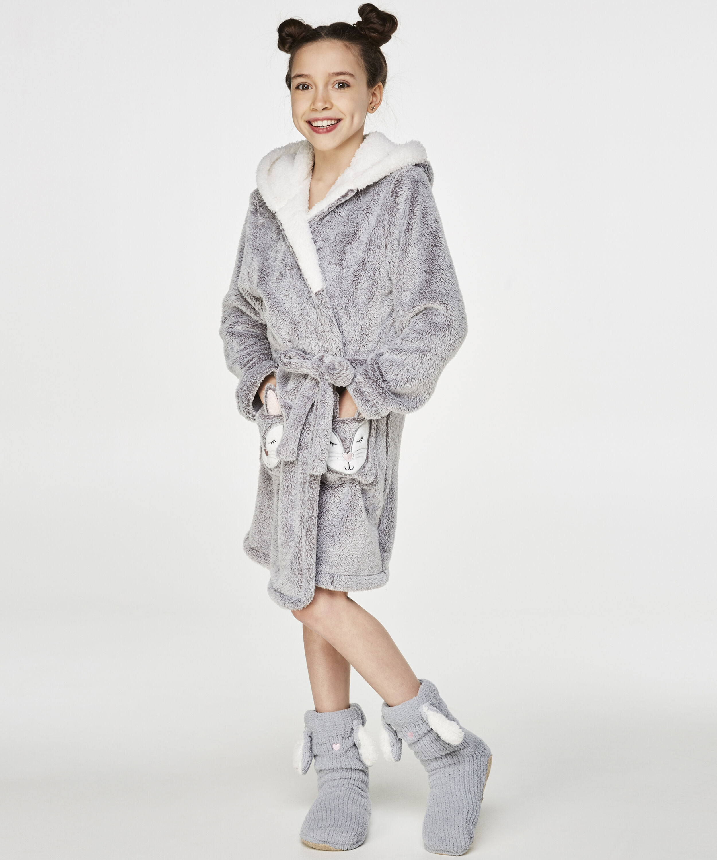 Badjas Fleece Teens, Grijs