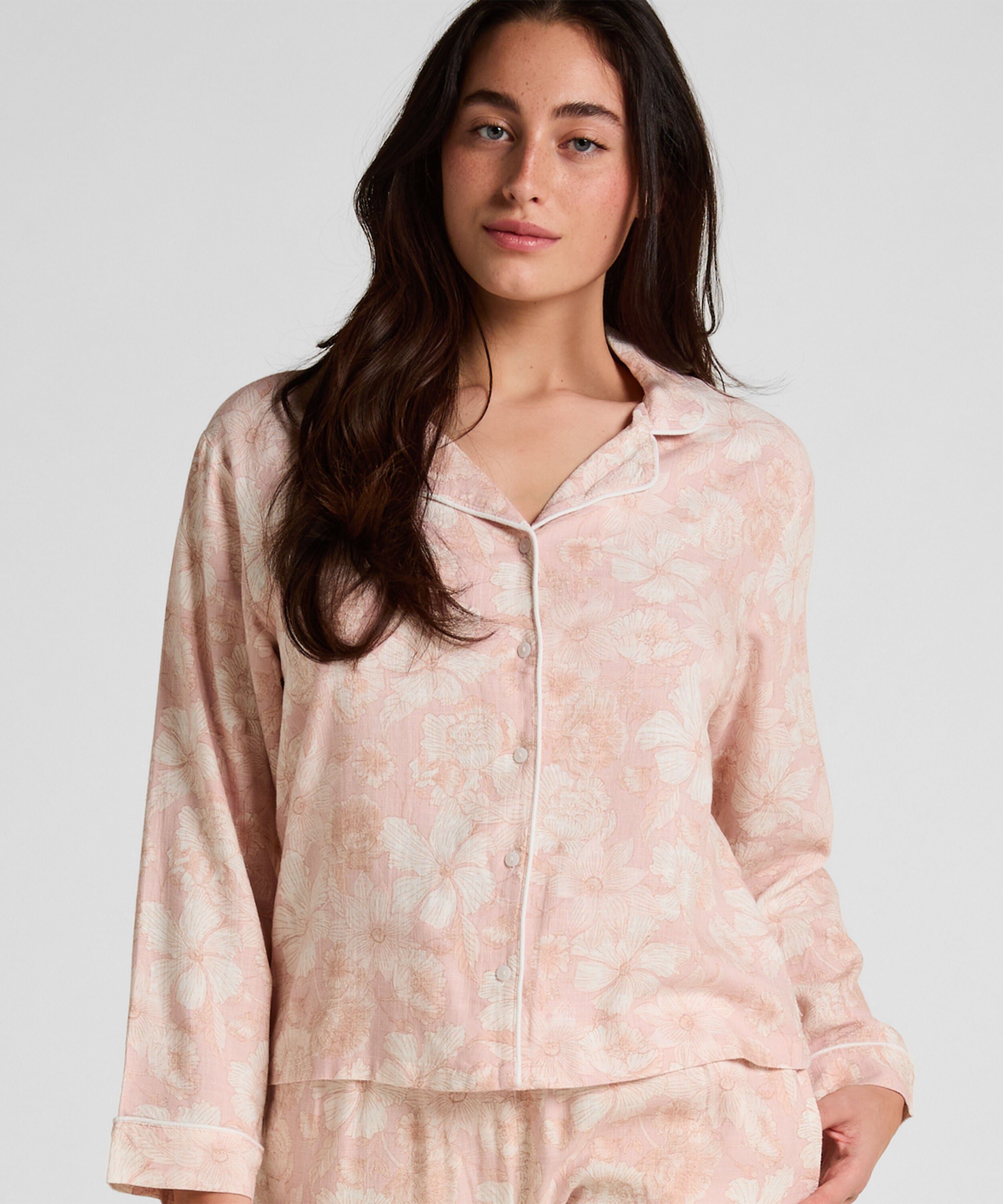 Linnen Pyjamajasje met Bloemenprint, Roze Linnen Pyjamajasje met Bloemenprint, Roze