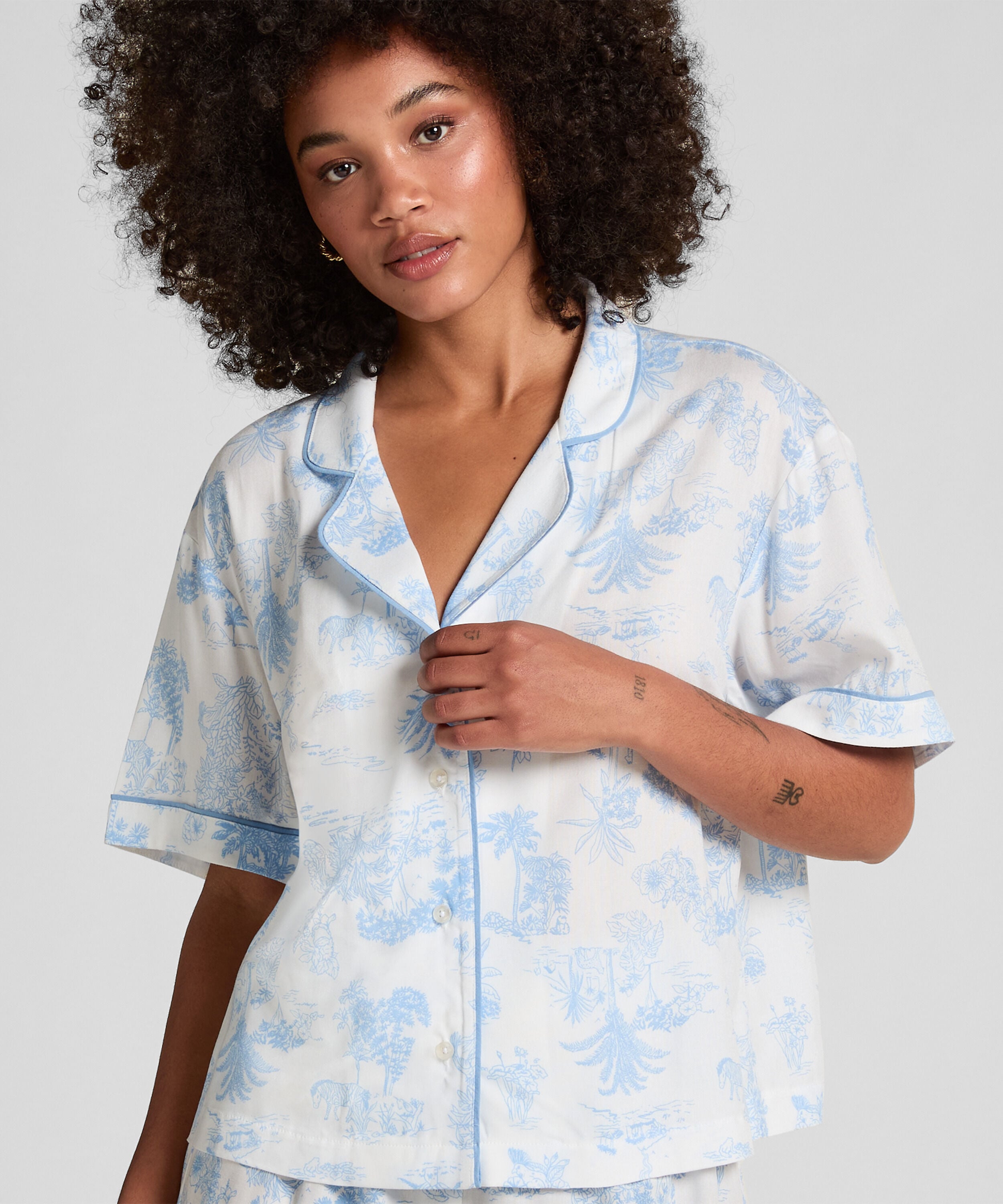 Geweven jasje met korte mouwen, Blauw