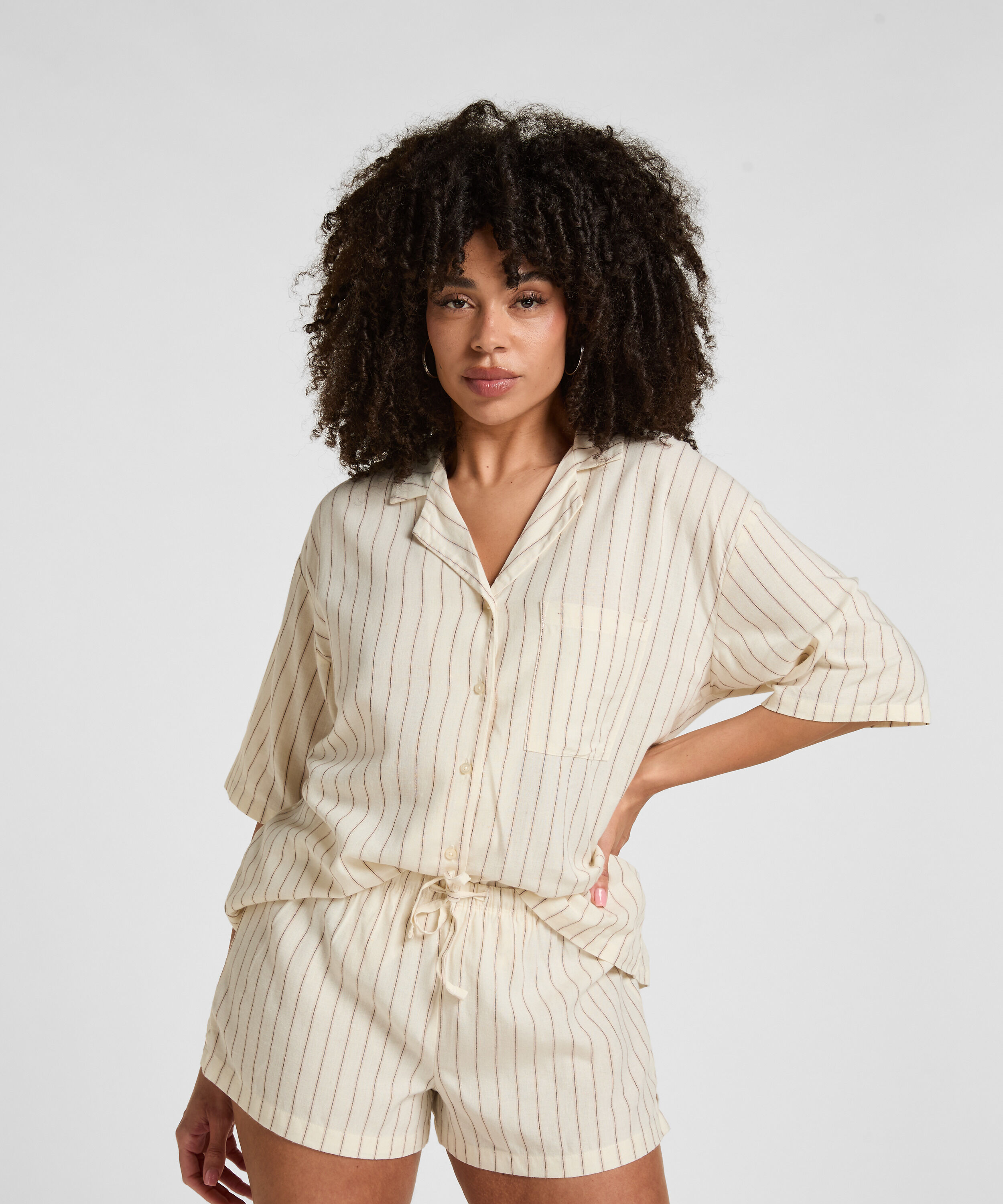 Linnen Pyjama Jasje, Beige