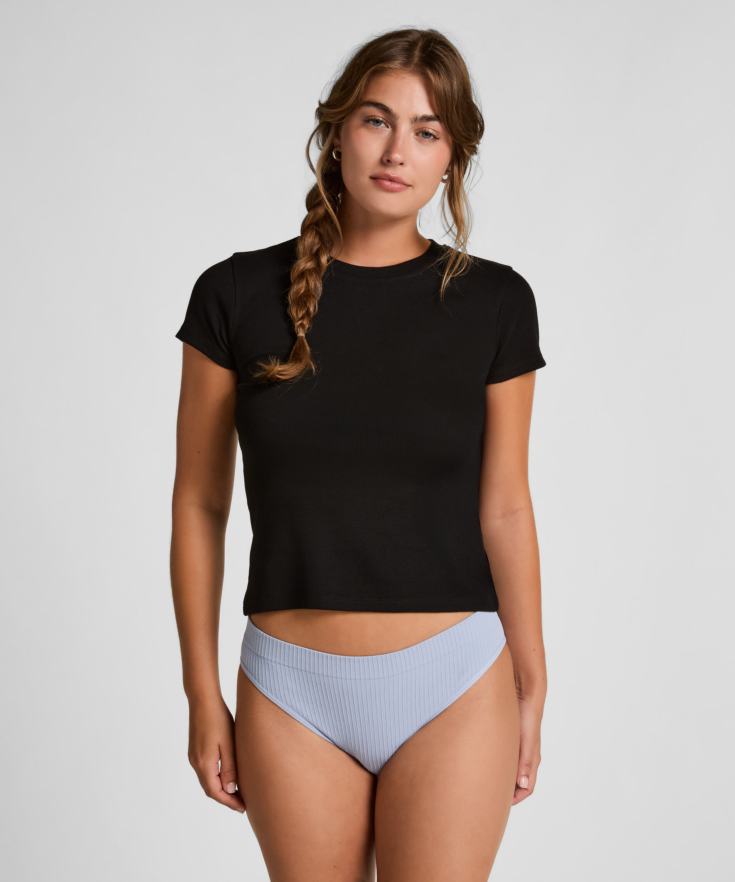 Pyjama top korte mouwen rib