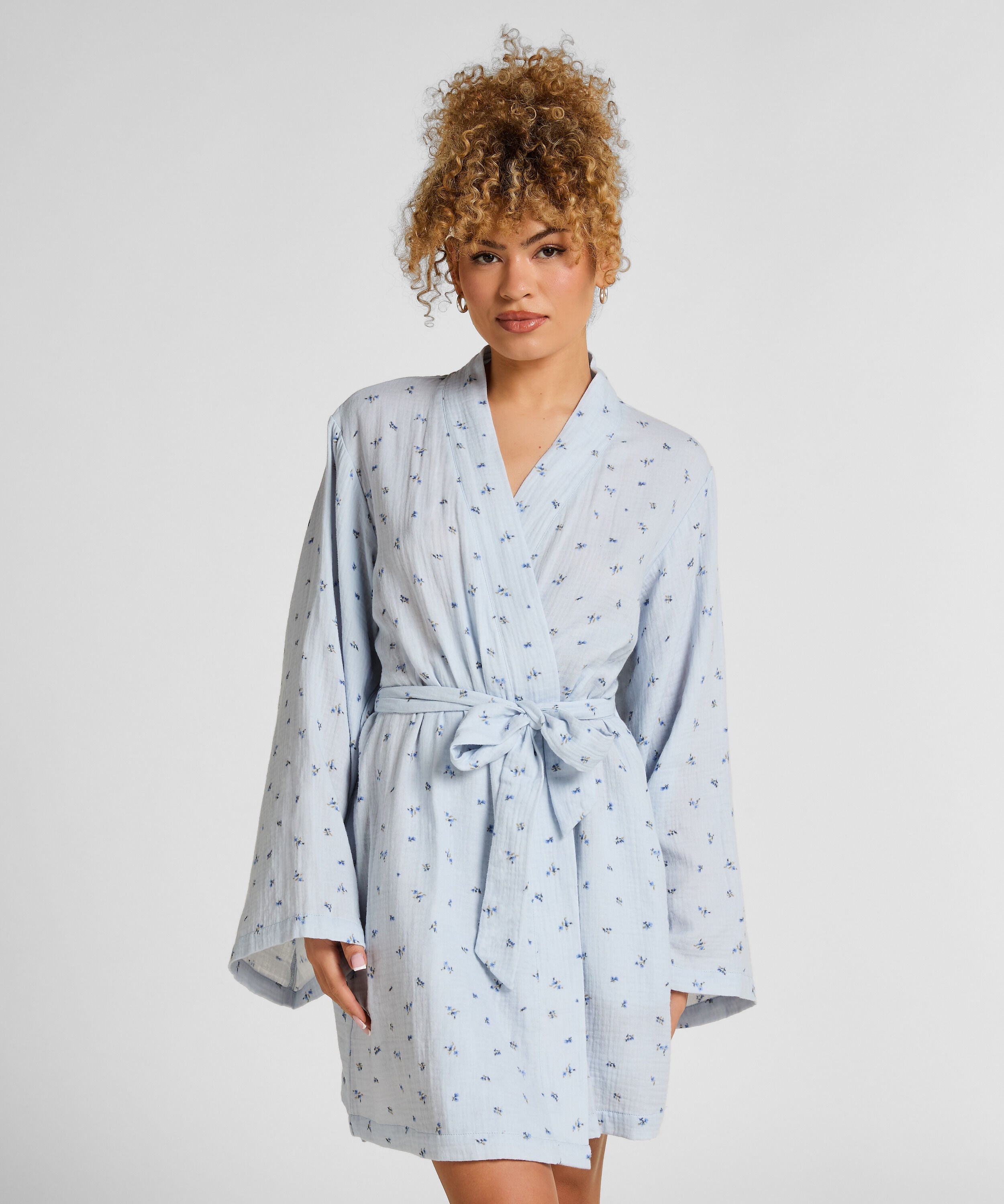 Mousseline Badjas Kort, Blauw