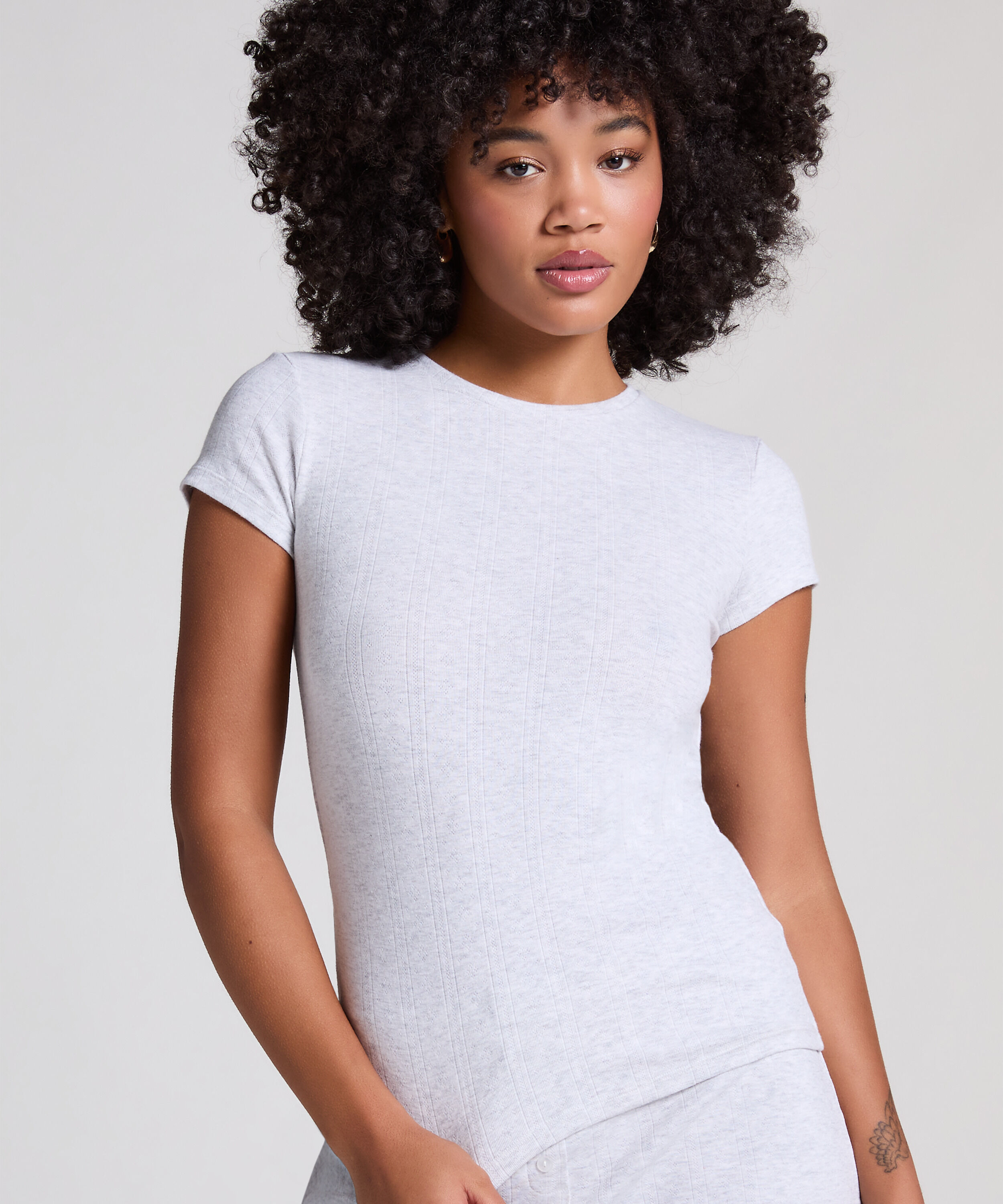 Pointelle Top, Grijs Pointelle Top, Grijs