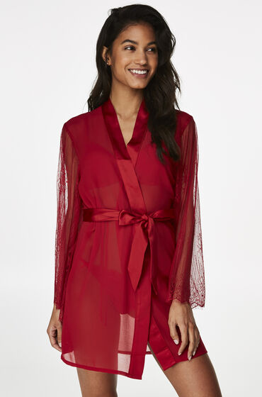 Hunkemoller Kimono Mesh Lace Rood hunkemoller kopen in de aanbieding