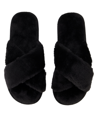 Pantoffels Crossed Fake Fur, Zwart