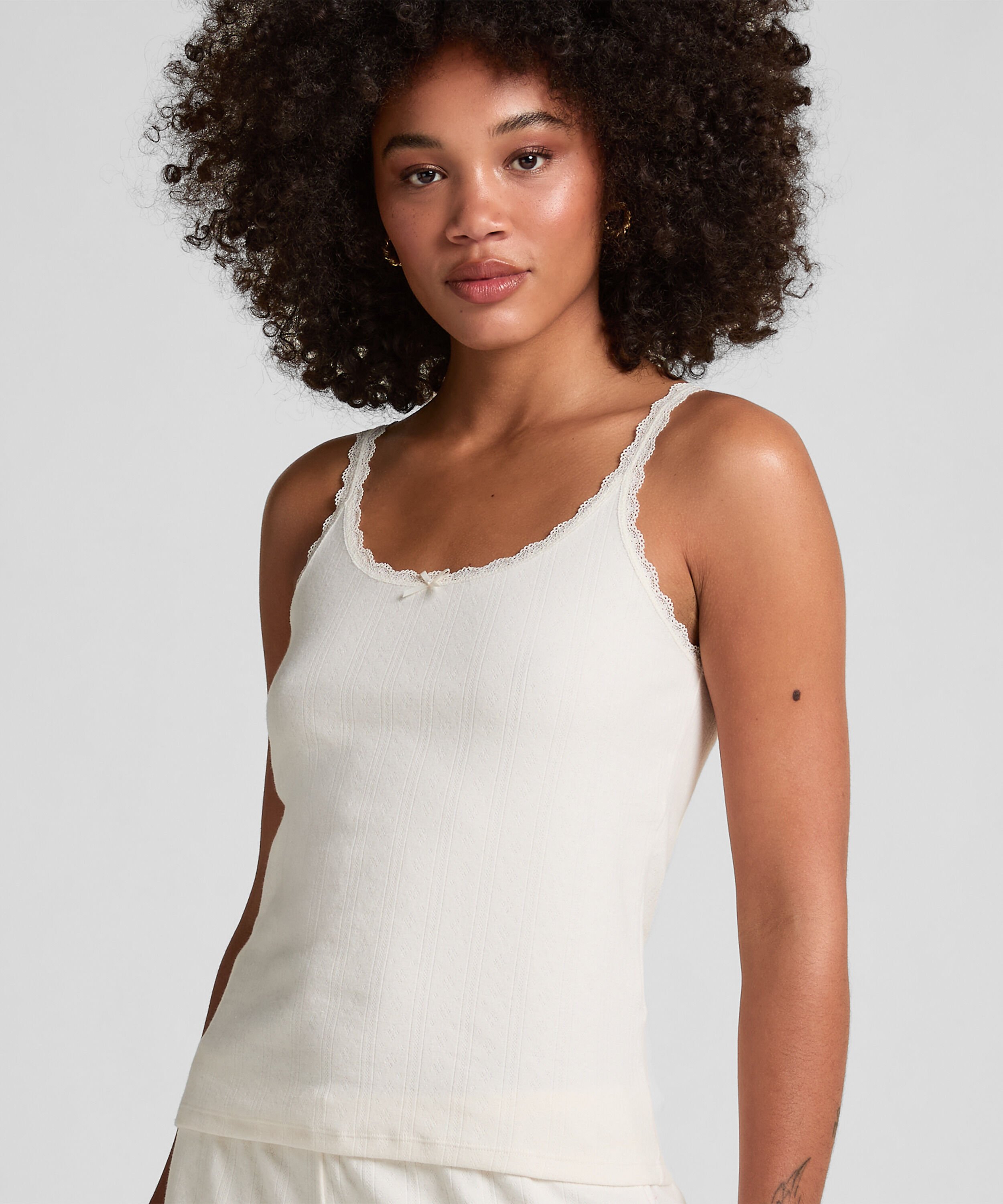 Pointelle Singlet, Wit Pointelle Singlet, Wit