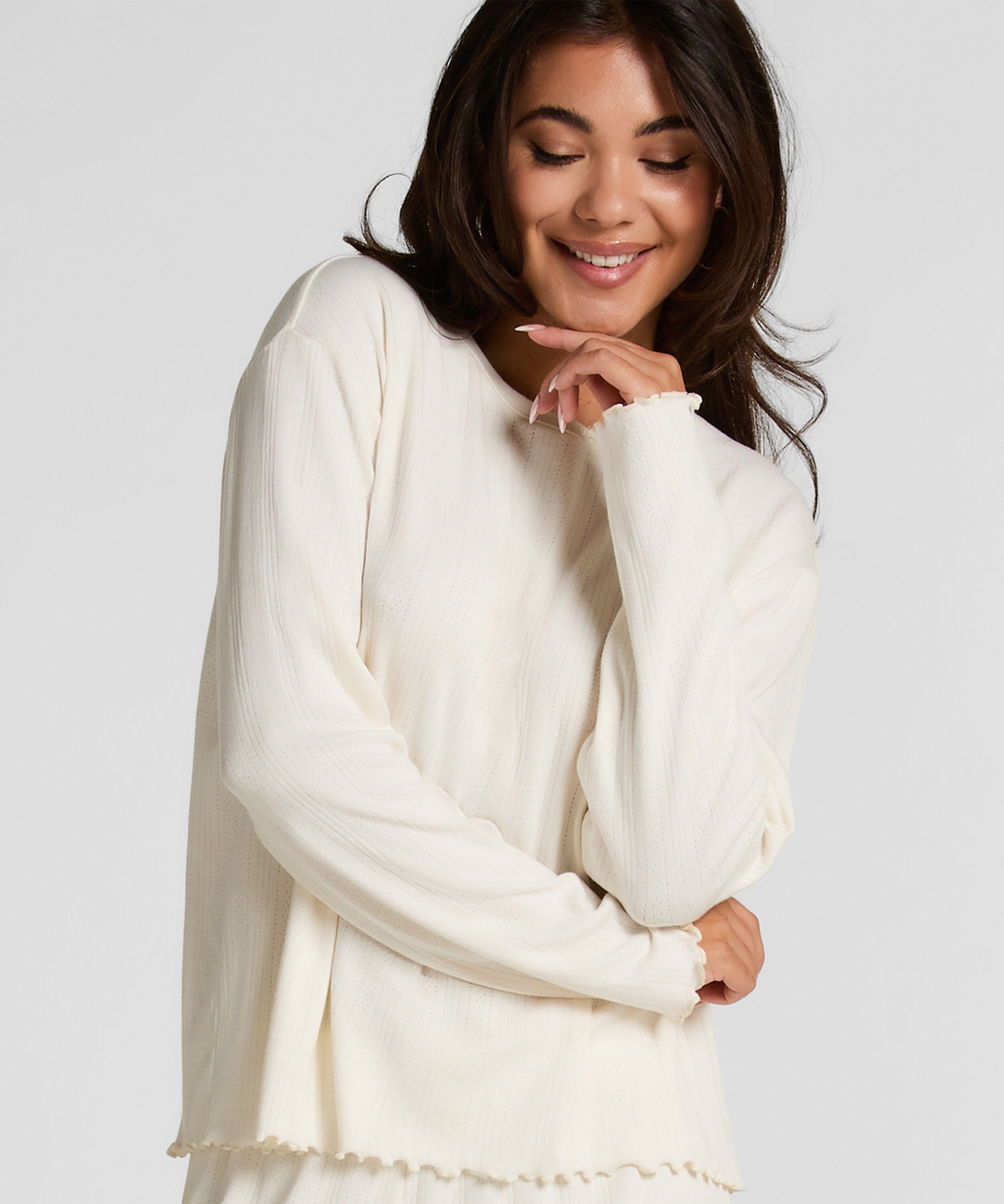 Pyjama Top Loose Pointelle, Wit Pyjama Top Loose Pointelle, Wit