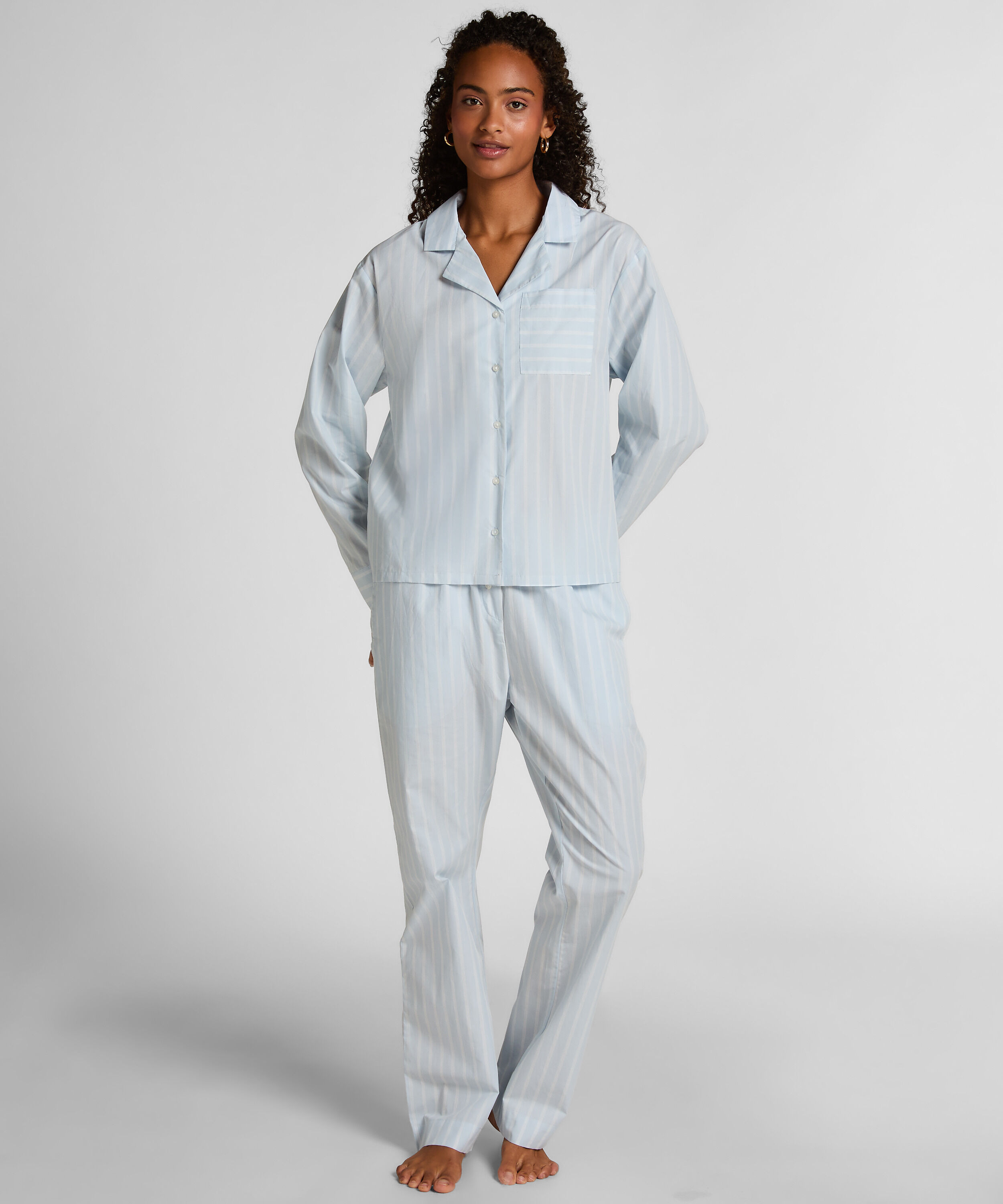 Geweven katoenen broek met streep, Blauw Geweven katoenen broek met streep, Blauw