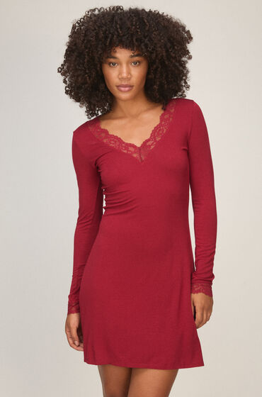 Hunkemöller Nachthemd met lange mouwen Jersey Lace Nana Rood