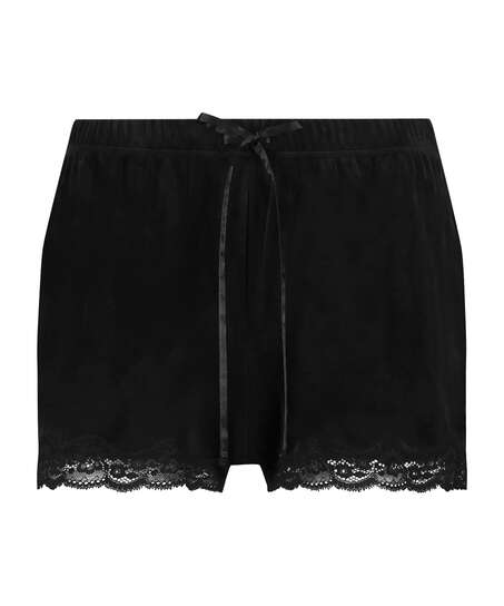 Shorts Velours Lace, Zwart