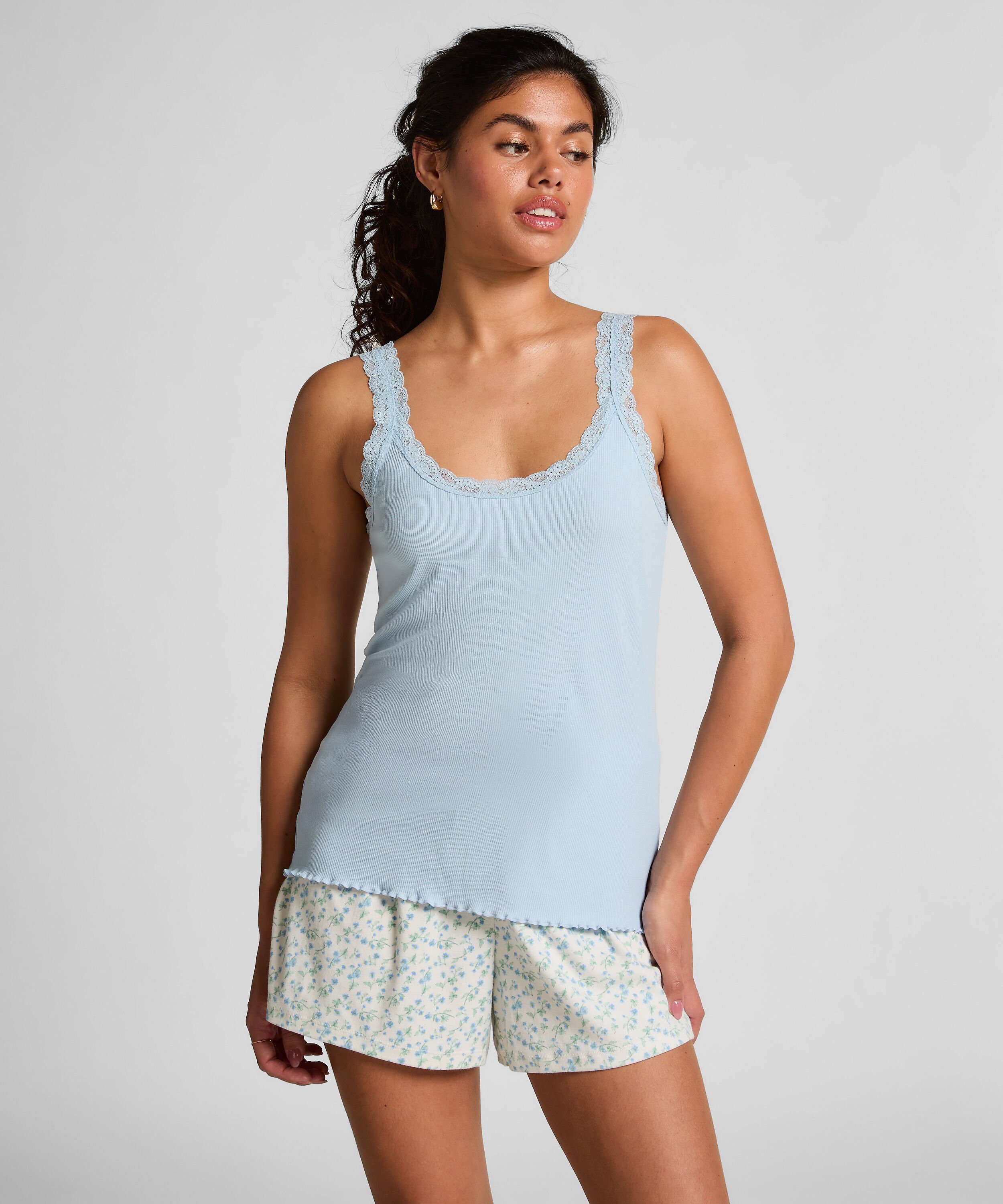 Rib Jersey Singlet met Kant
