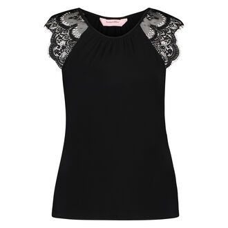 Singlet Jersey Lace, Zwart