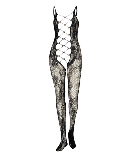 Private open lace Catsuit, Zwart
