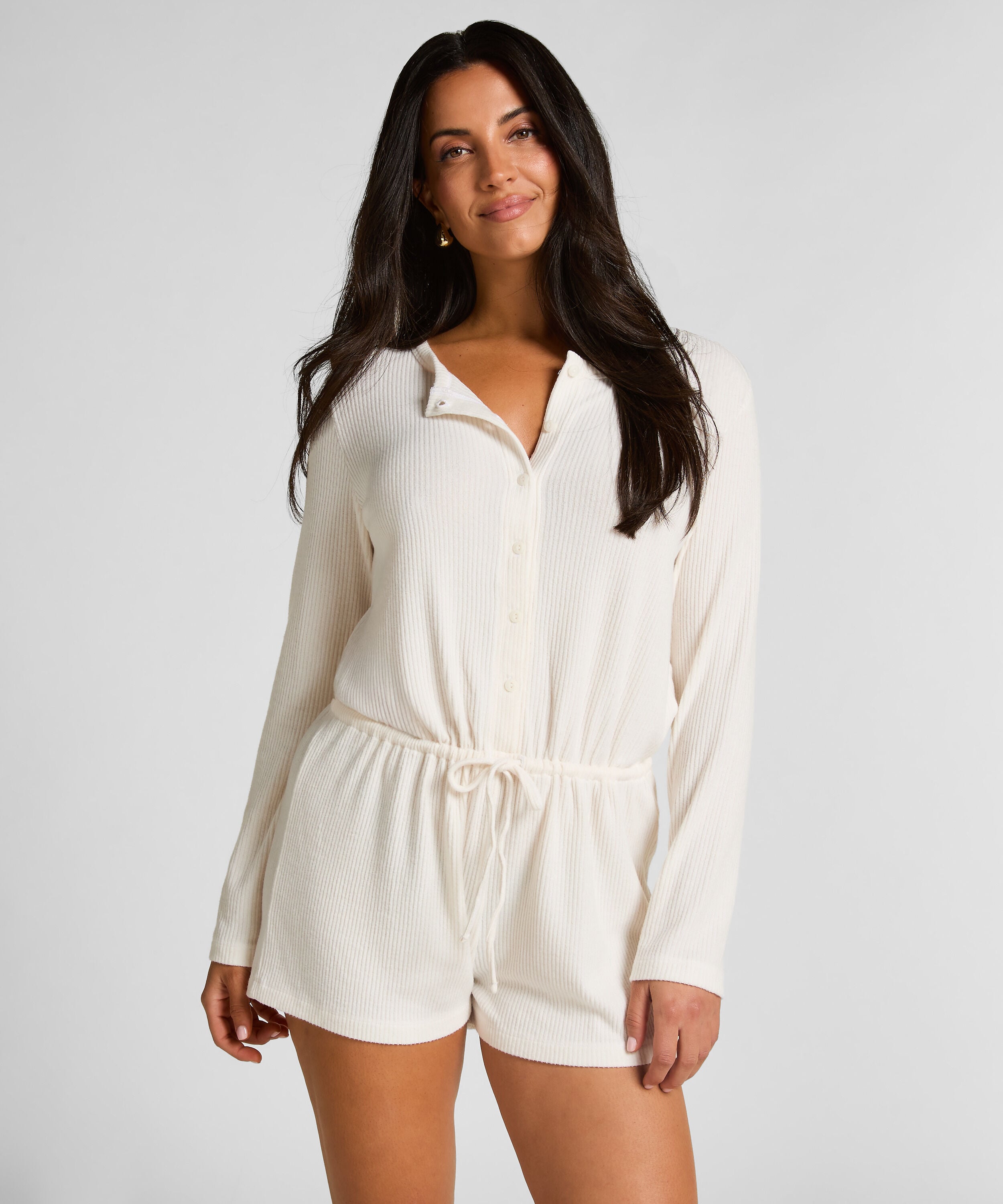Korte geribde jersey onesie, Wit