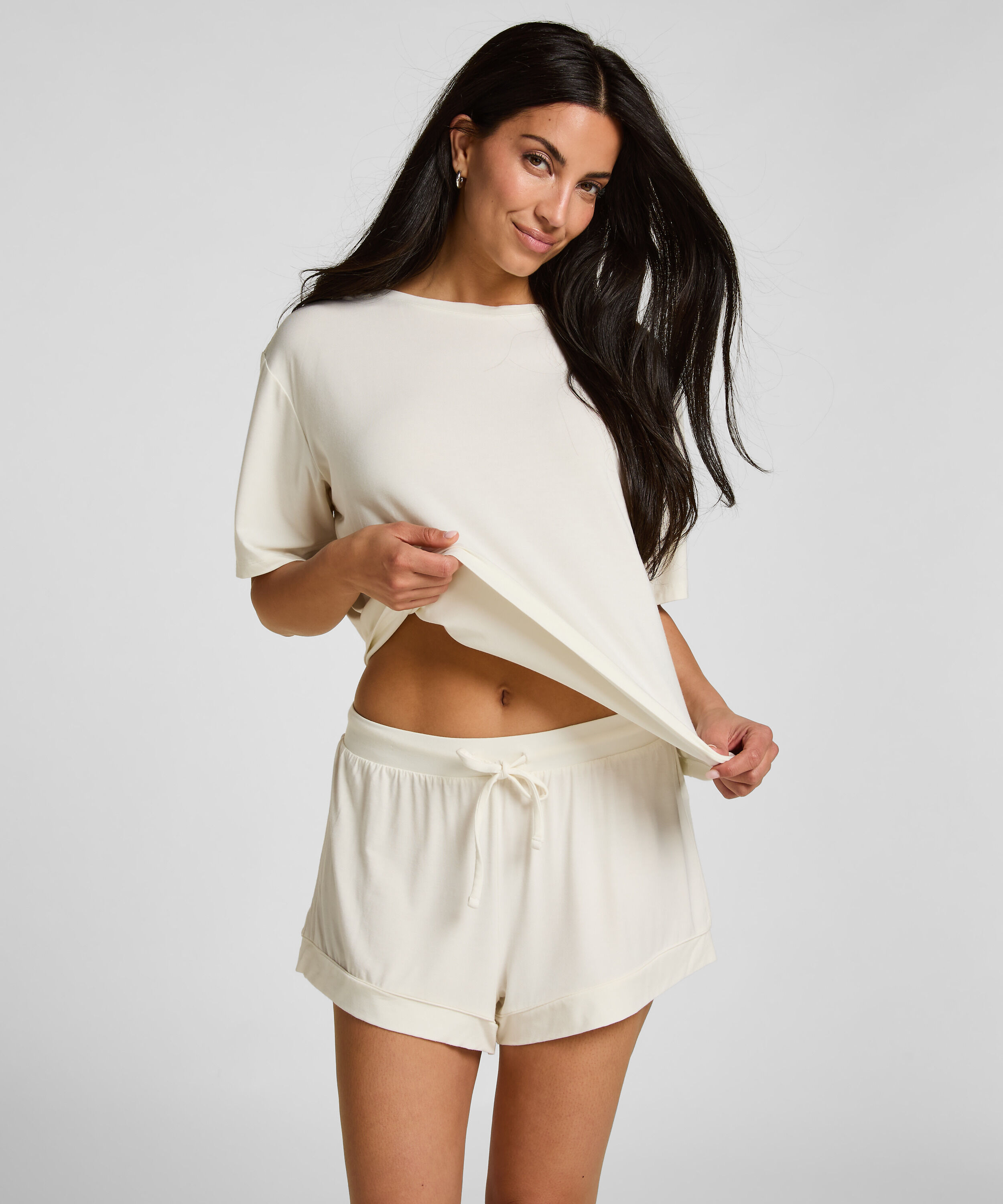 Pyjama Top Jersey Korte Mouw, Wit
