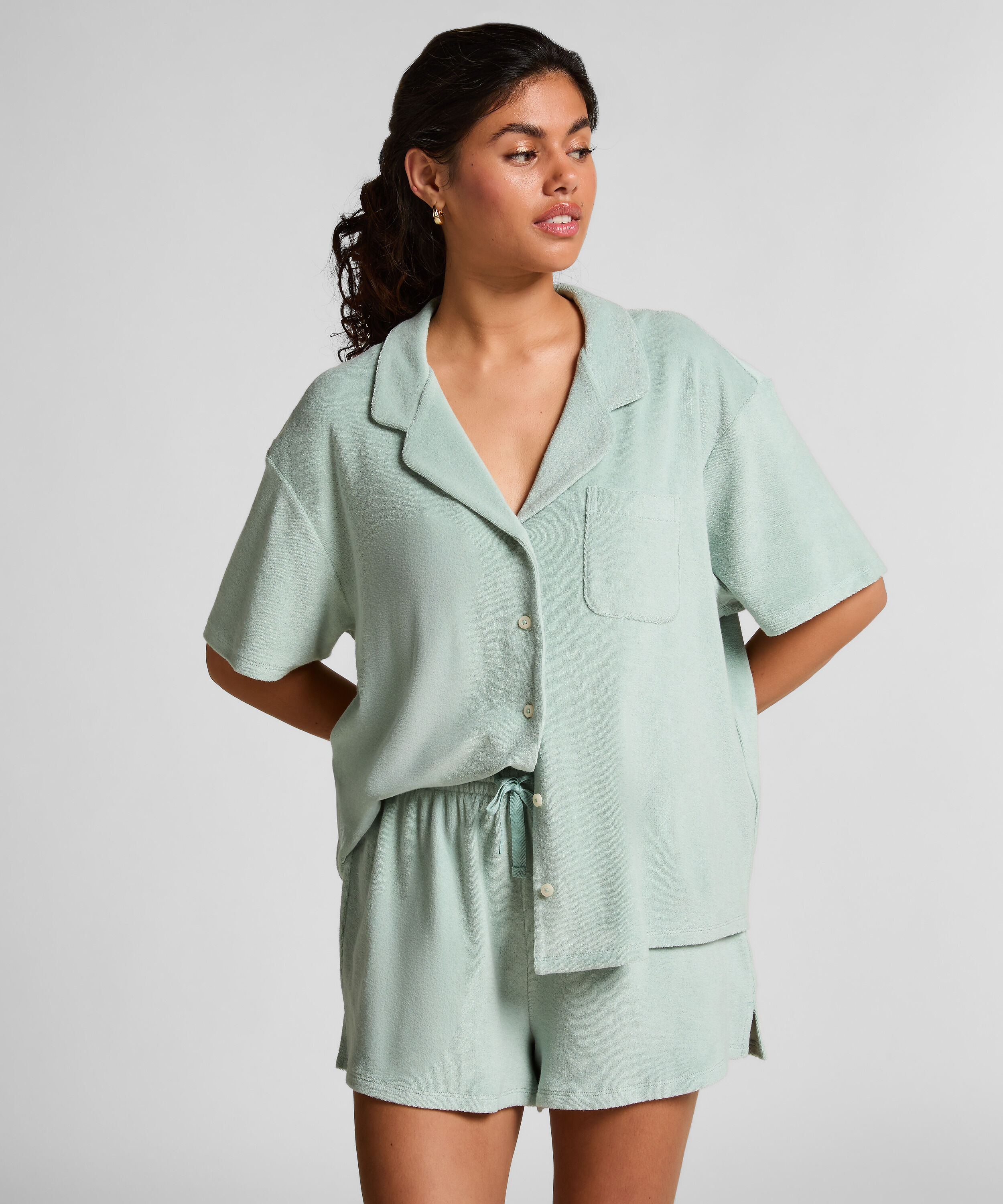 Short met badstoftextuur, Groen