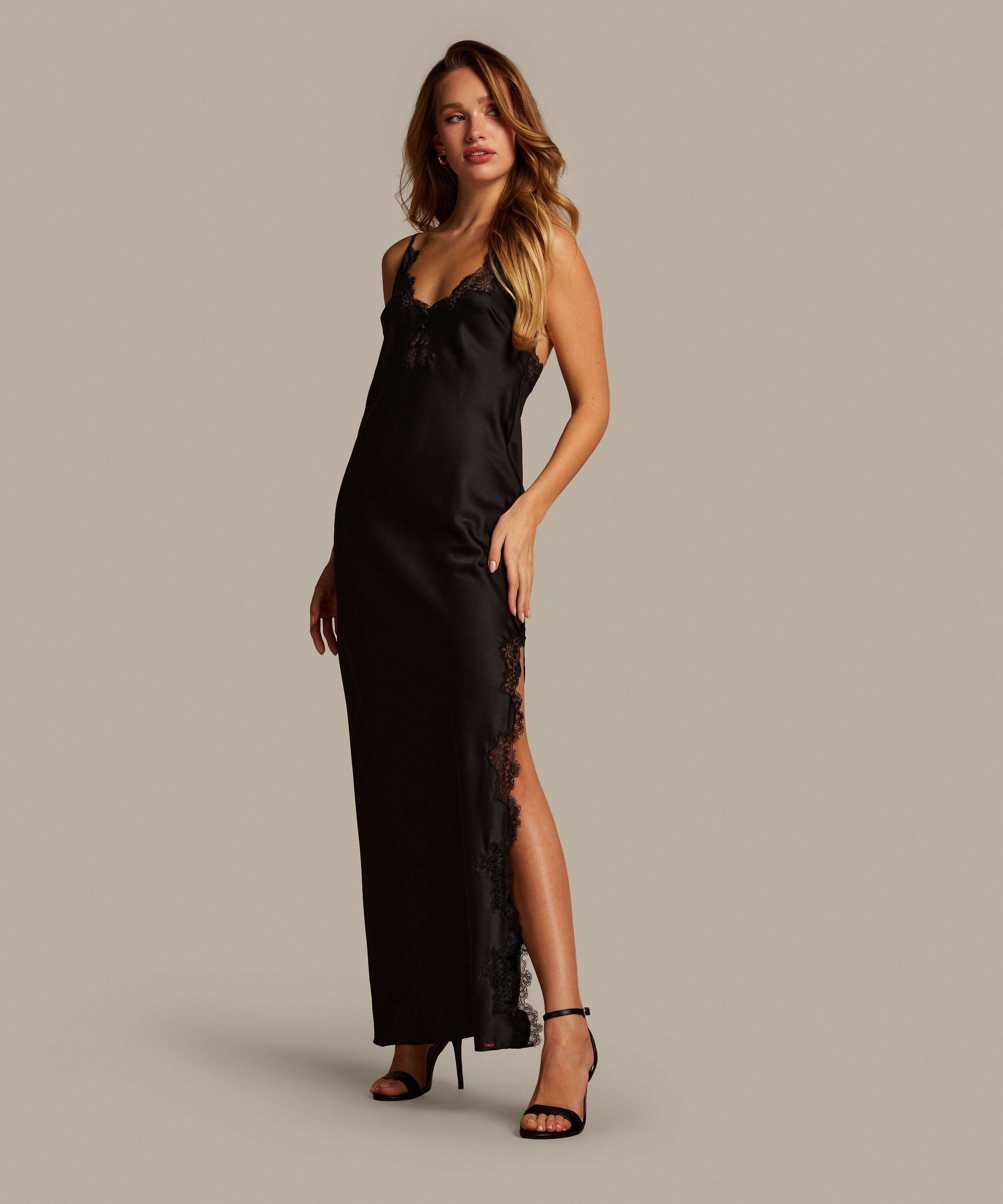 Slipdress Satijn, Zwart