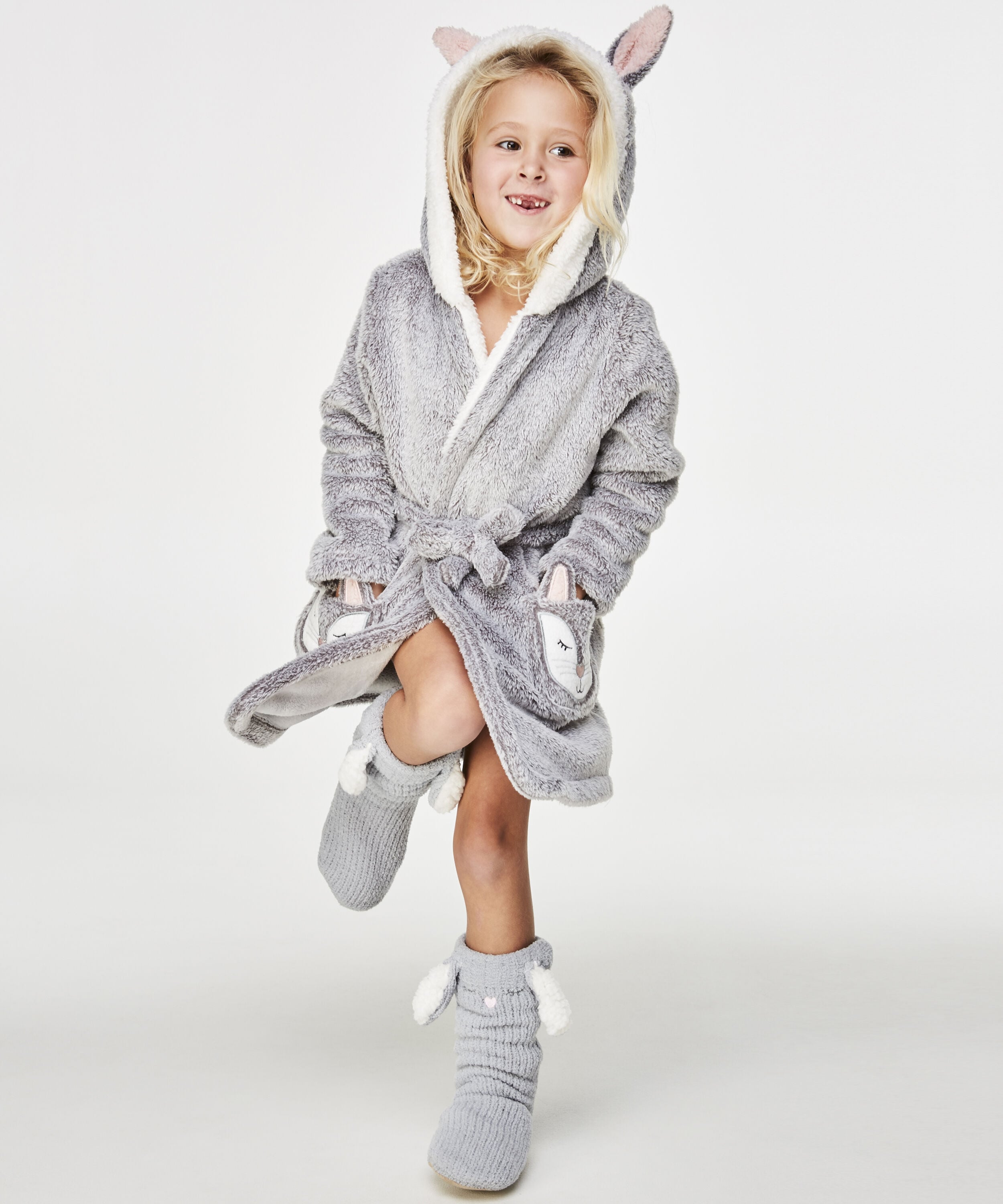 Badjas fleece kind, Grijs