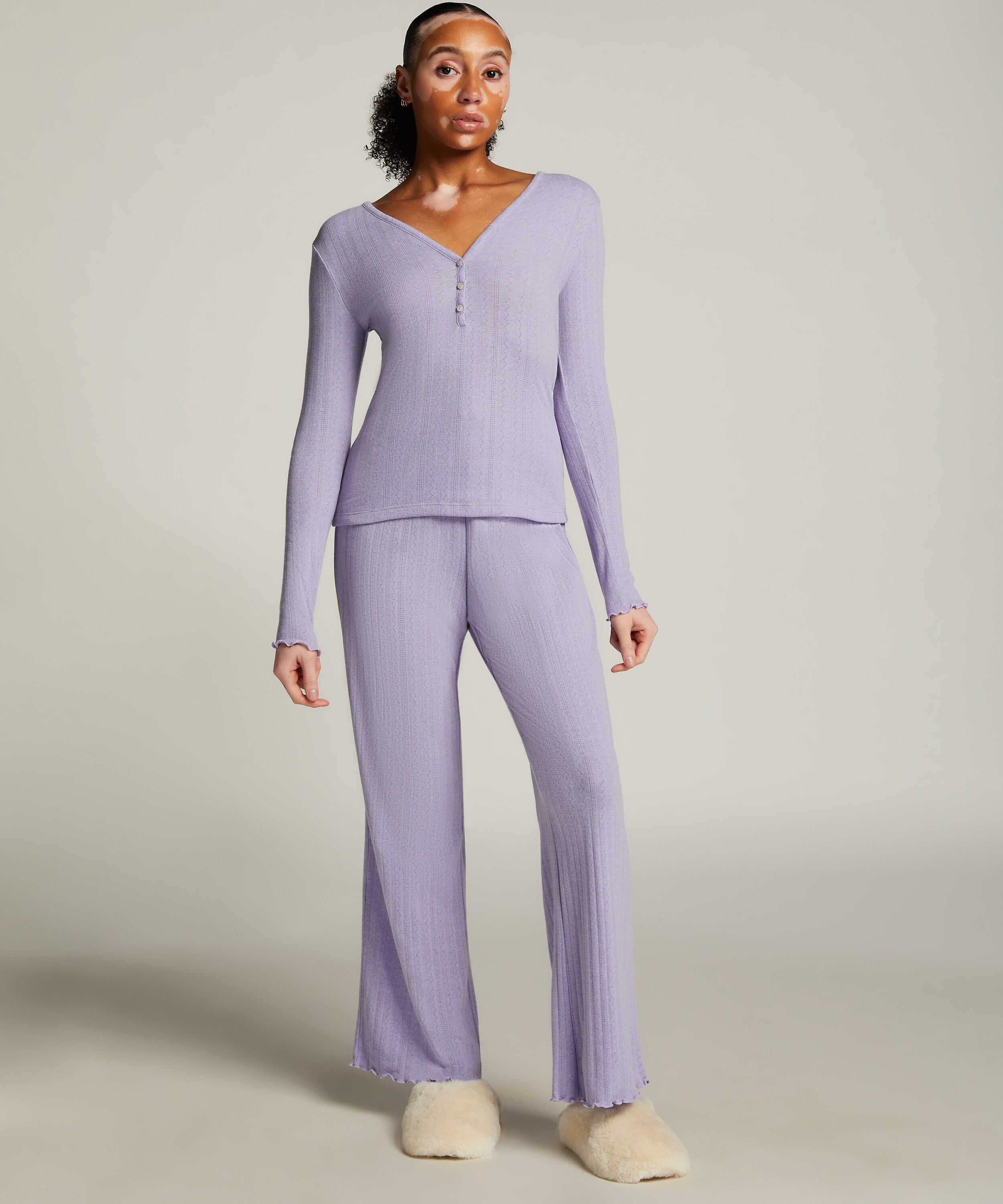 Pyjama broek Pointelle, Paars