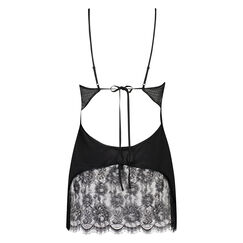 Baby doll met string Dot Mesh, Zwart