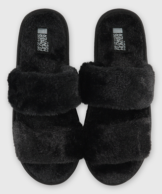 Fake Fur Slippers Kim Petras, Zwart