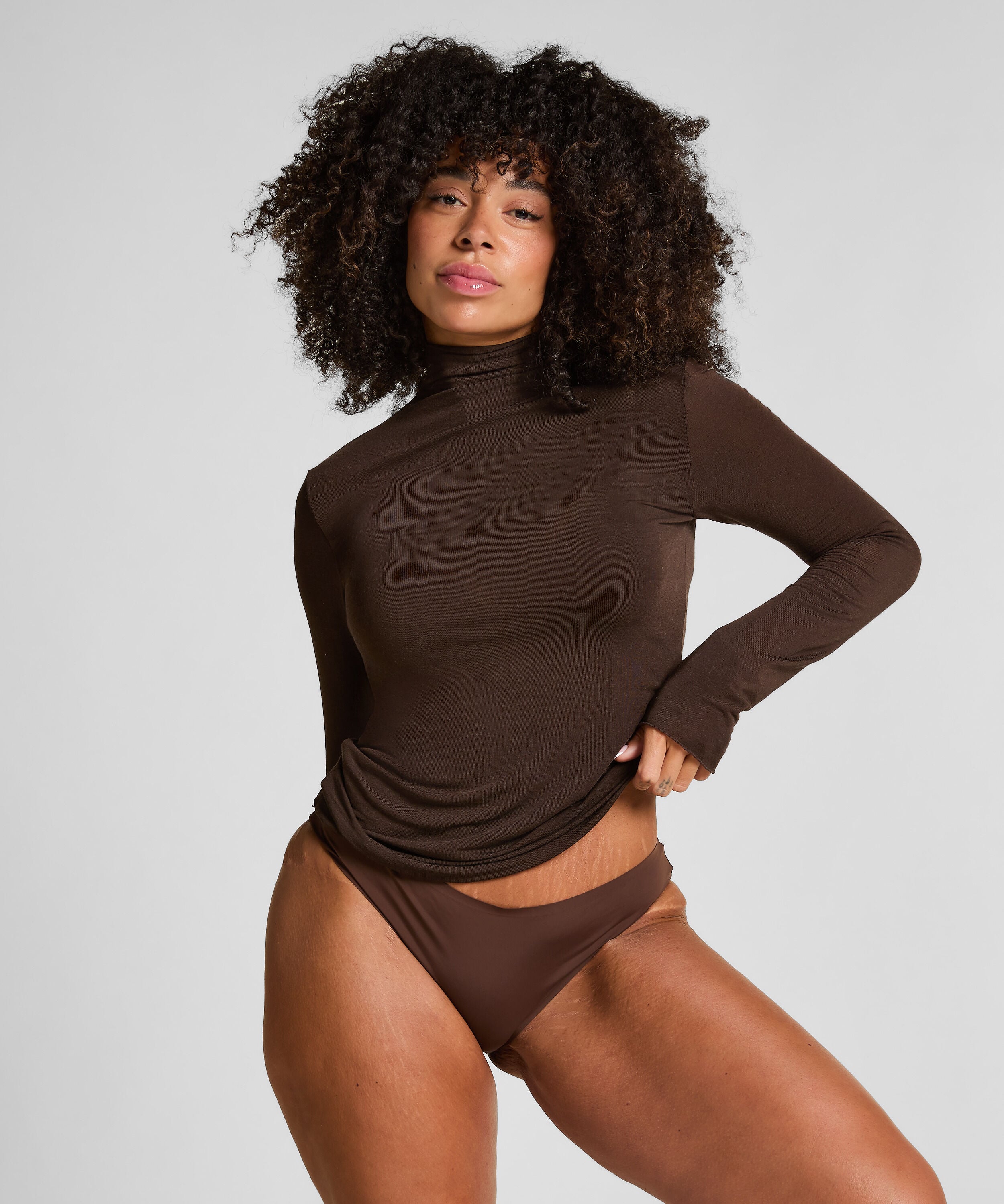 super soft Turtleneck shirt met Cashmere, Bruin
