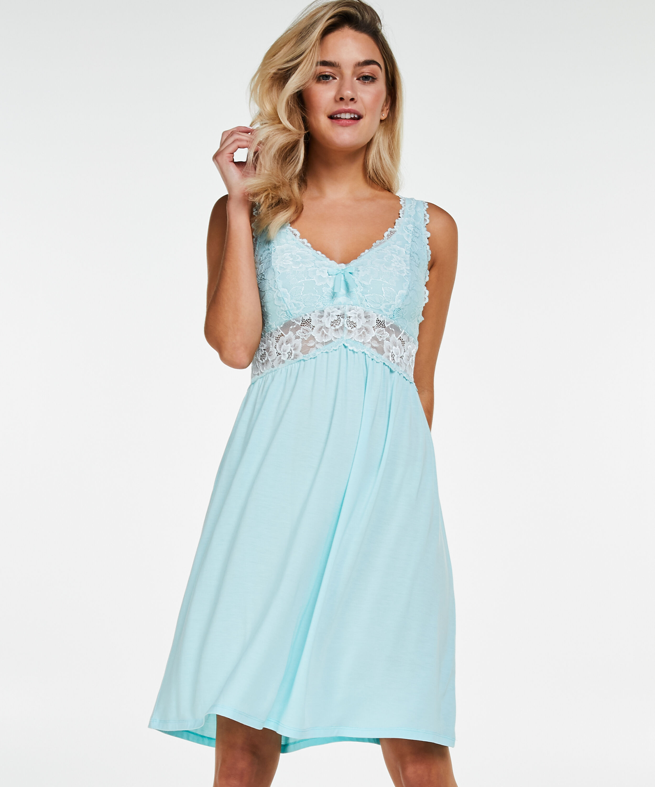 Slipdress Modal lace, Blauw Slipdress Modal lace, Blauw