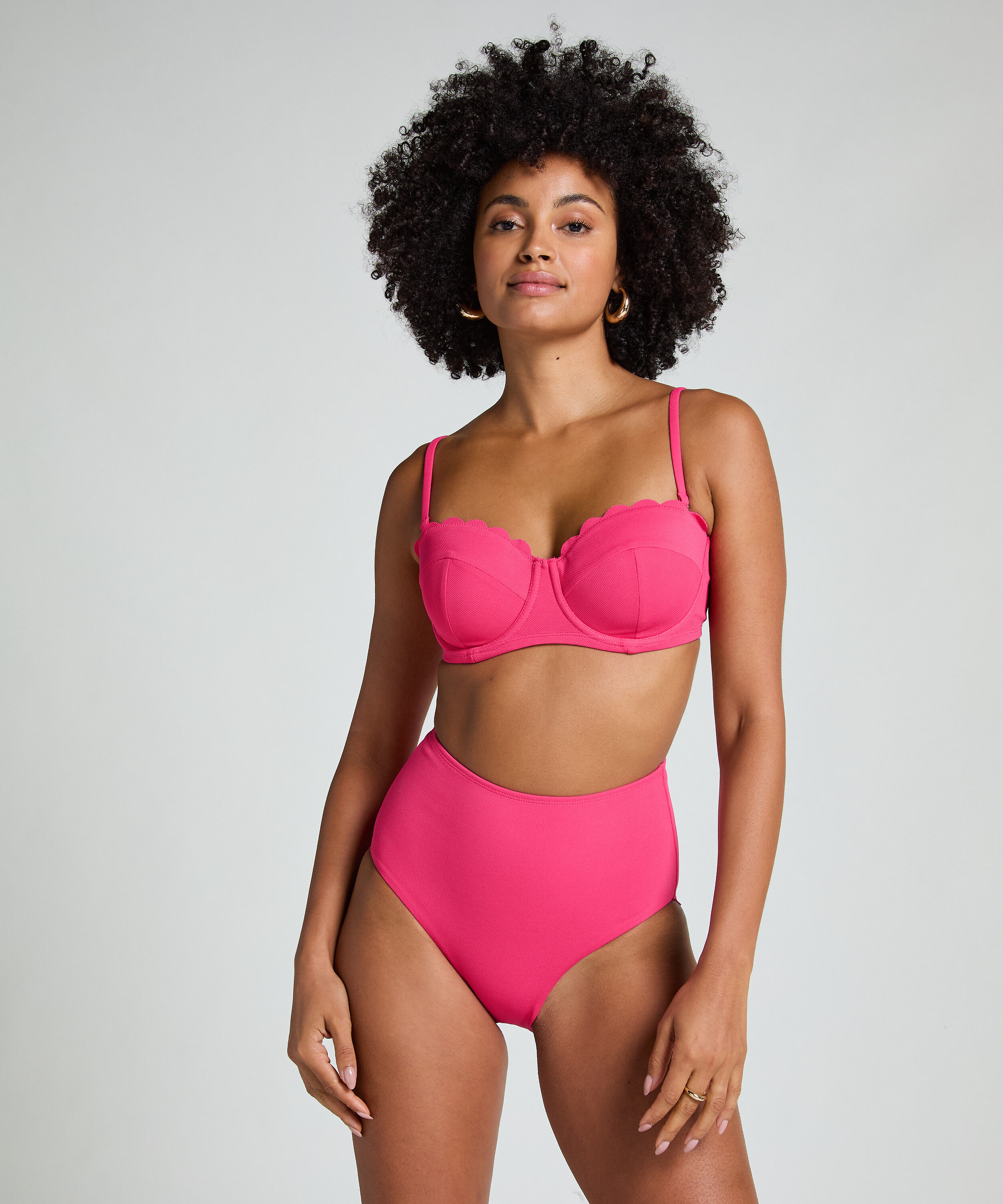 Scallop Bikinibroekje met Hoge Taille, Roze