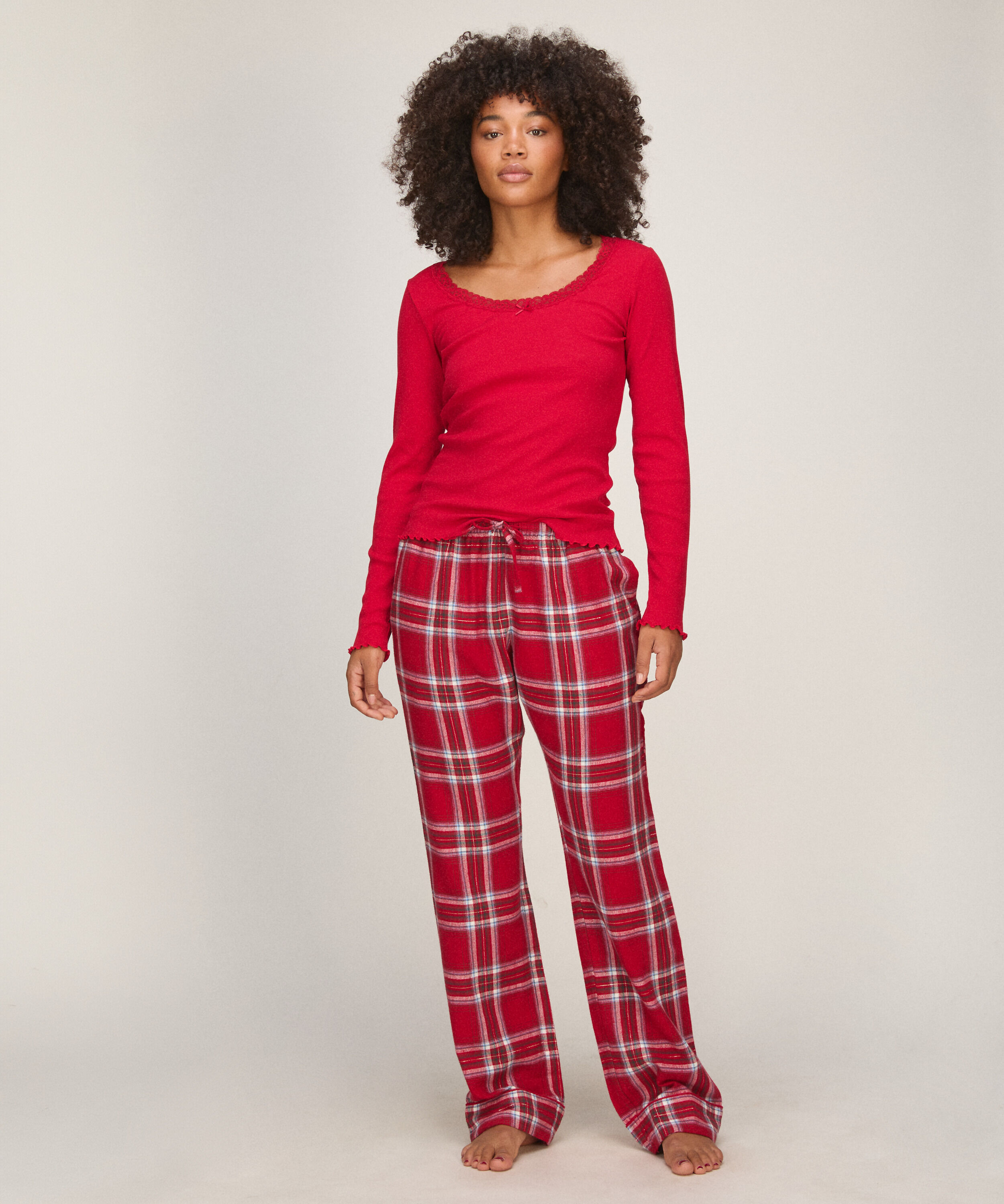 Tip Top Rood Top Jersey Lace - Rood - Pyjama tops voor dames - Hunkemöller