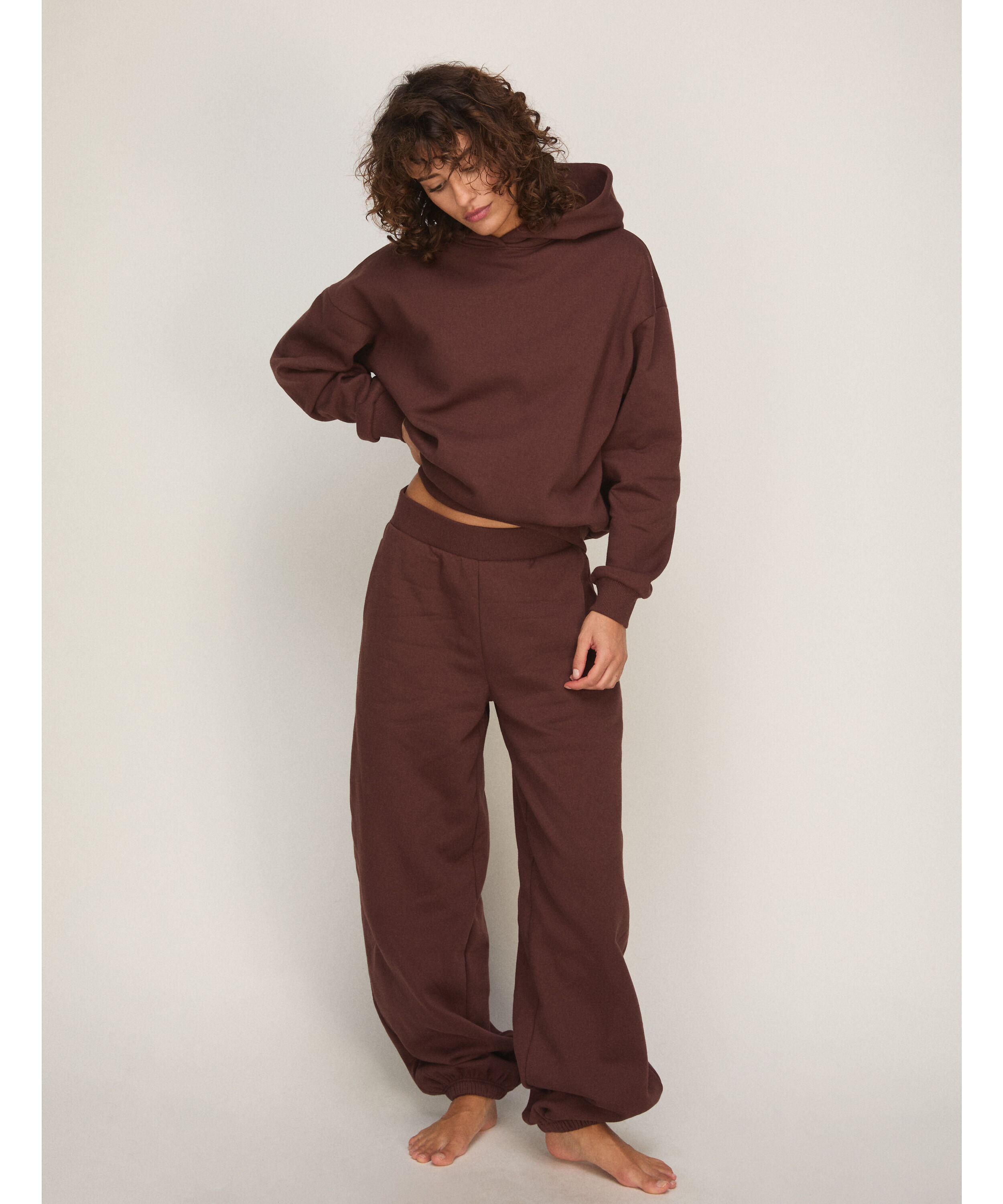 Hoodie van Sweat Stof, Bruin Hoodie van Sweat Stof, Bruin