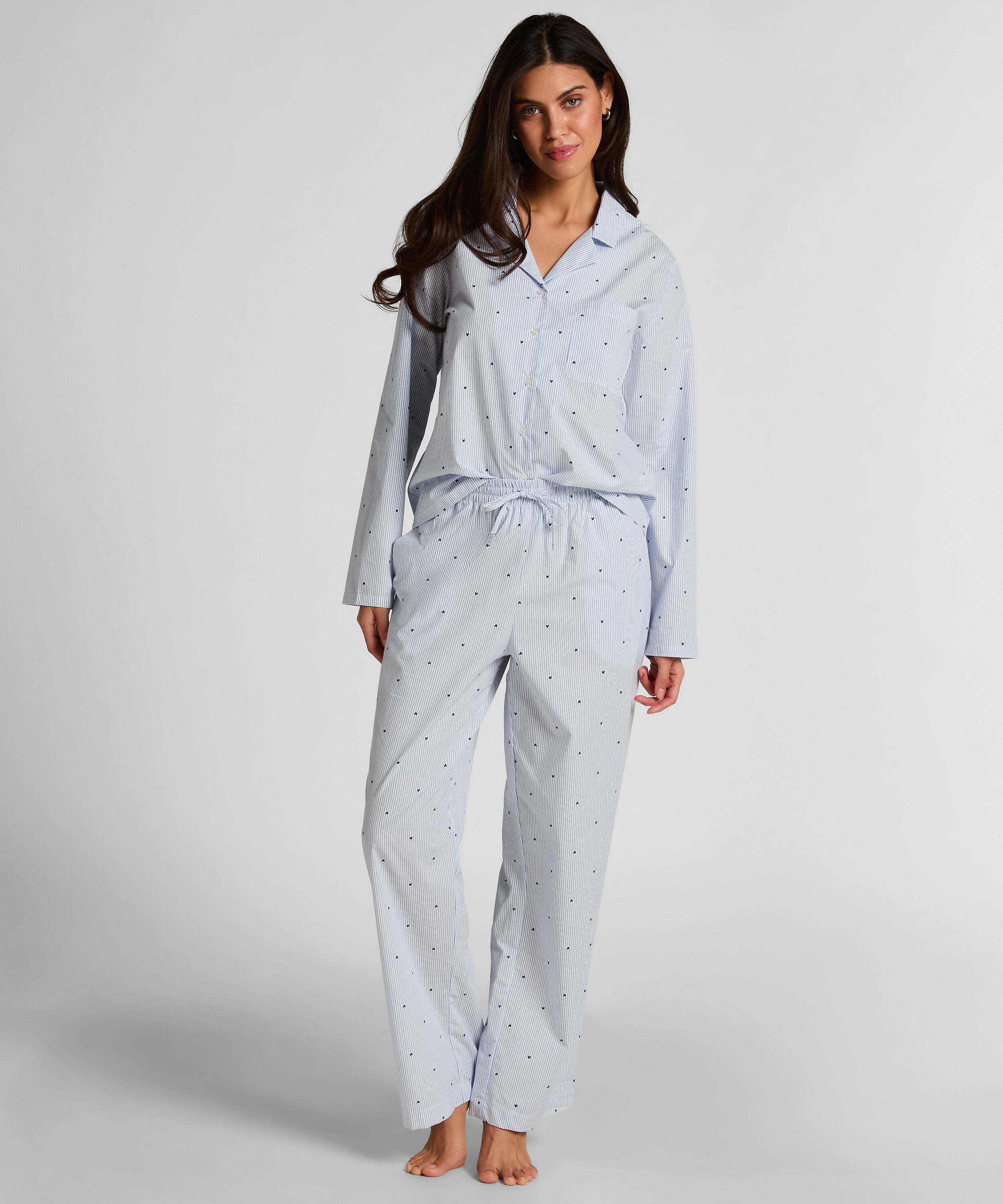 Gestreepte katoenen broek met Hartjes, Blauw Gestreepte katoenen broek met Hartjes, Blauw