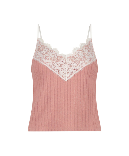 Cami top Brushed Rib Lace, Roze
